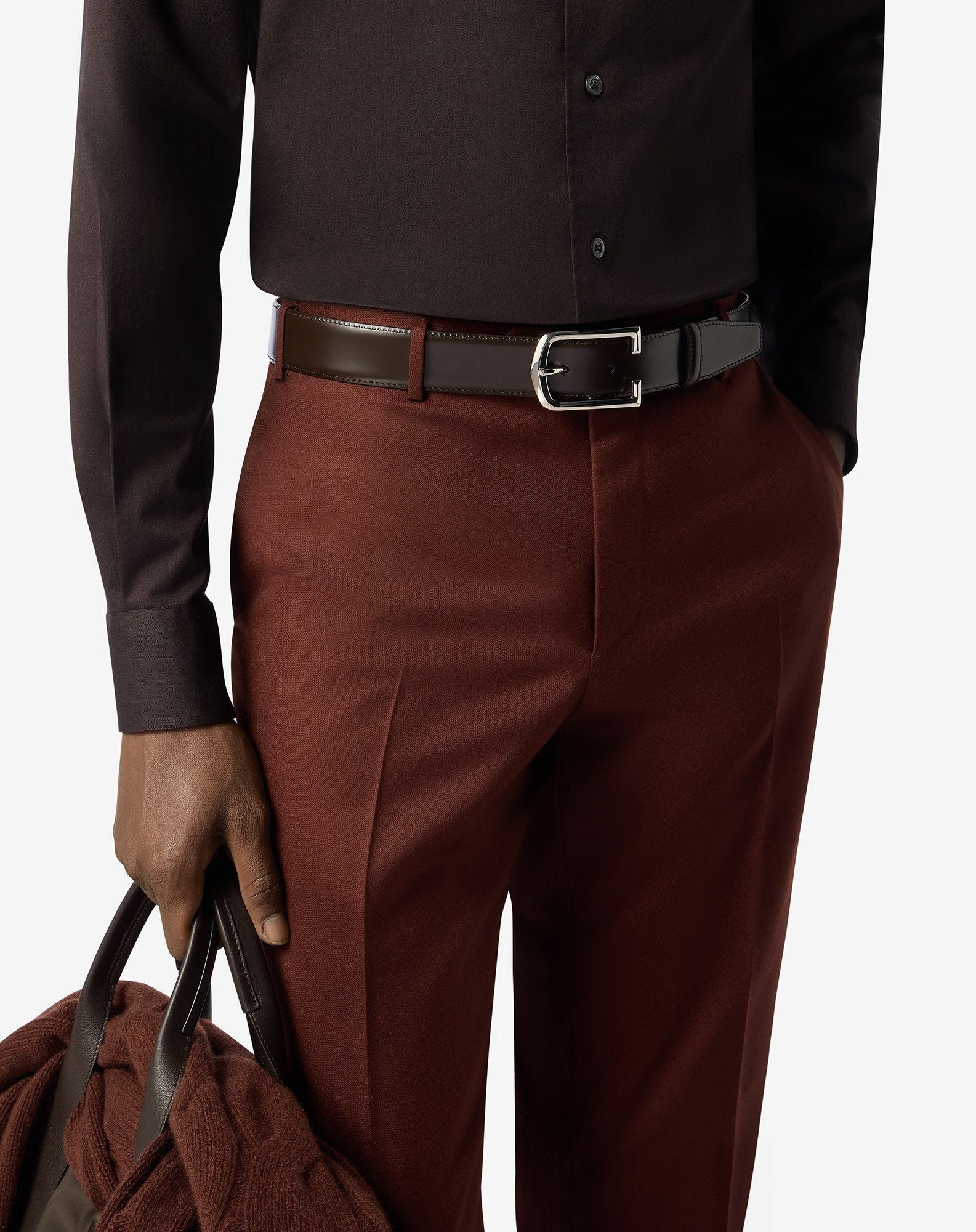 Dark brown brushed leather belt - 2