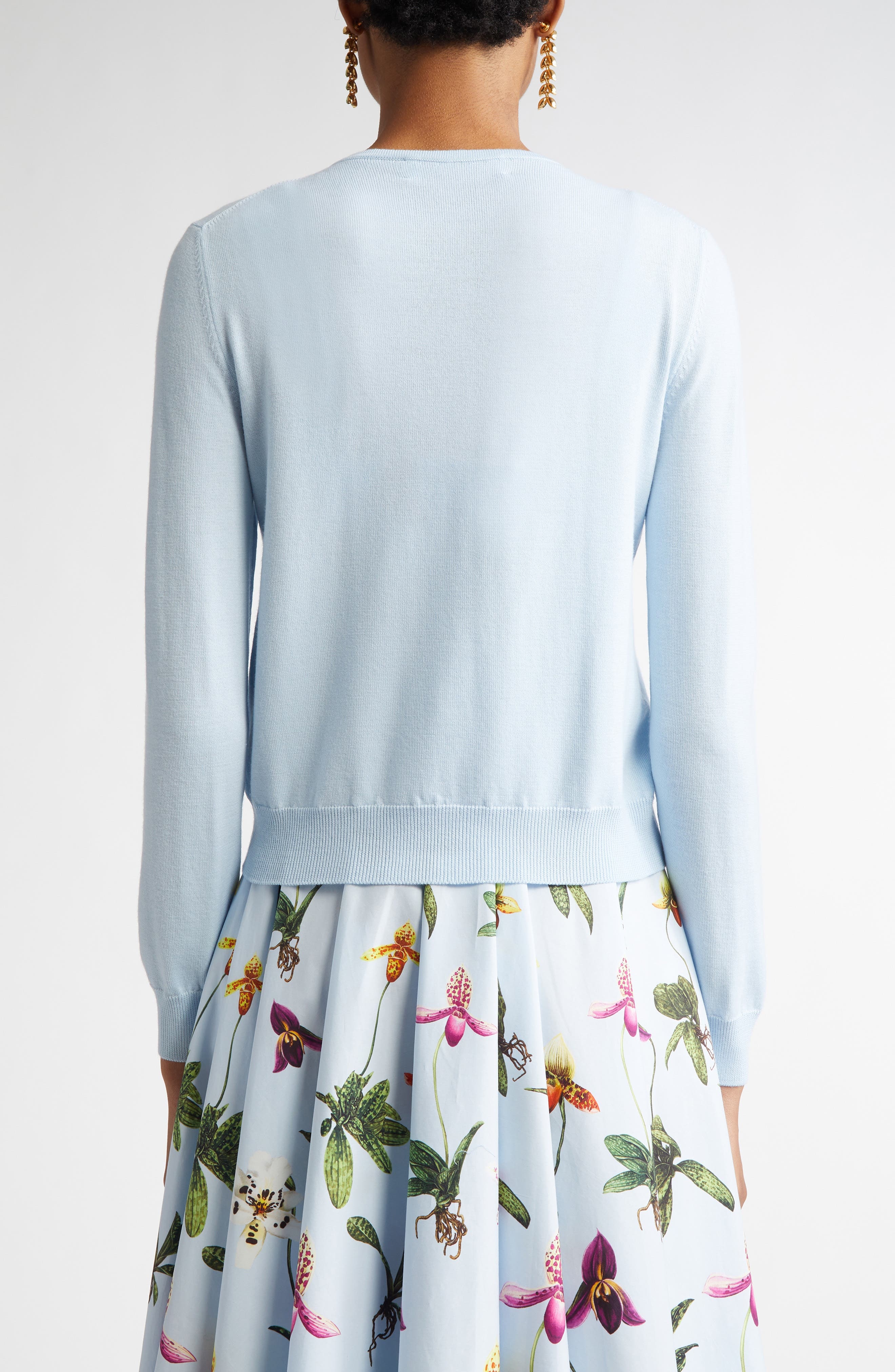 Oscar de la Renta Orchid Embroidered Virgin Wool Cardigan in Light Blue at Nordstrom - 3