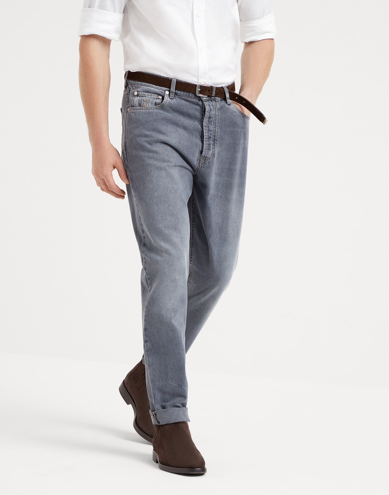 Greyscale denim iconic fit five-pocket trousers - 1