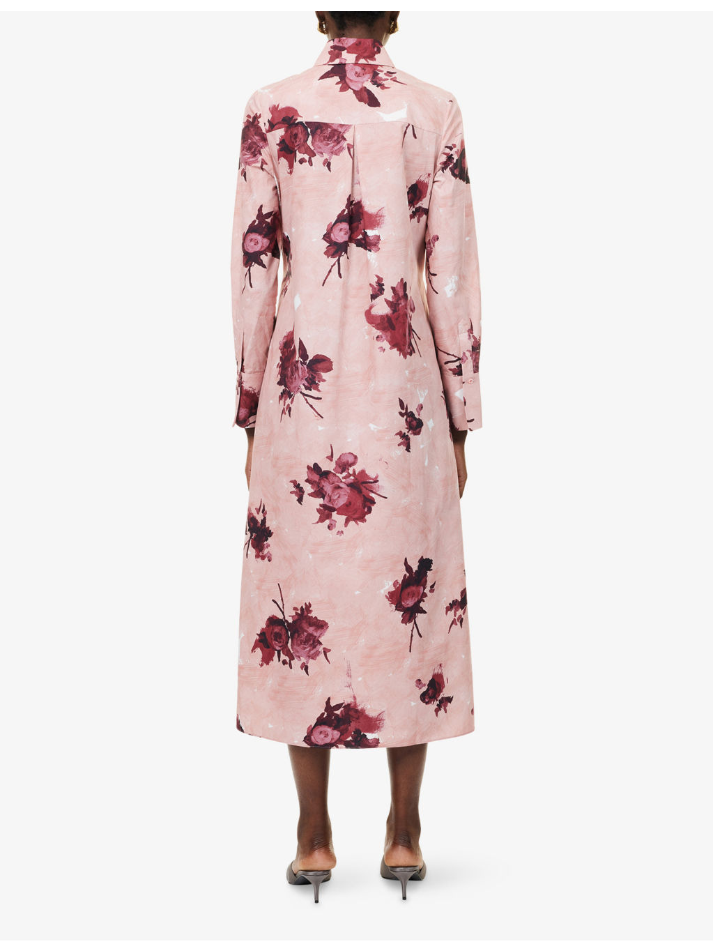 Floral-Print Long-Sleeve Cotton Midi Shirt Dress - 4