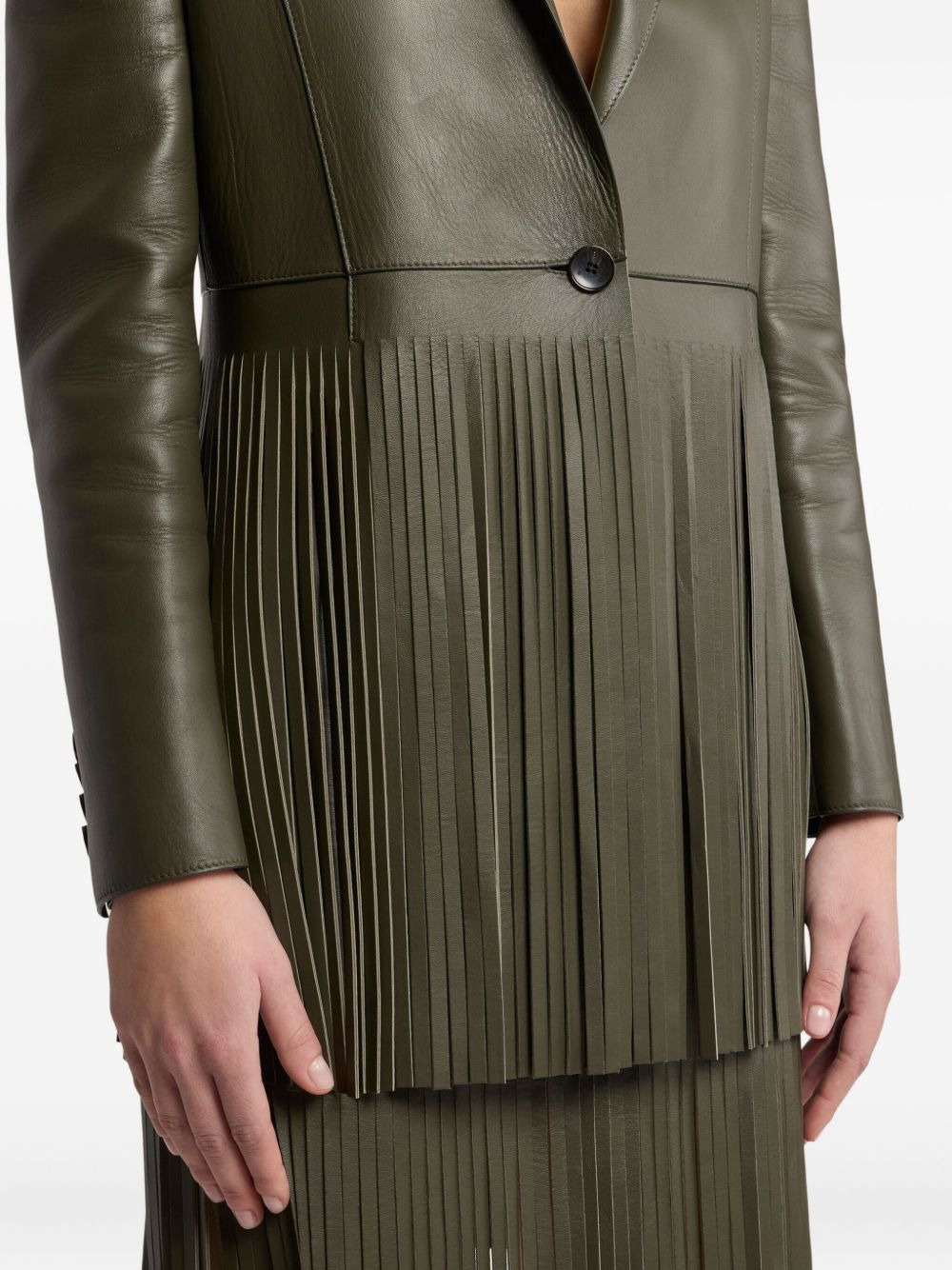pleated-fringe leather jacket - 4