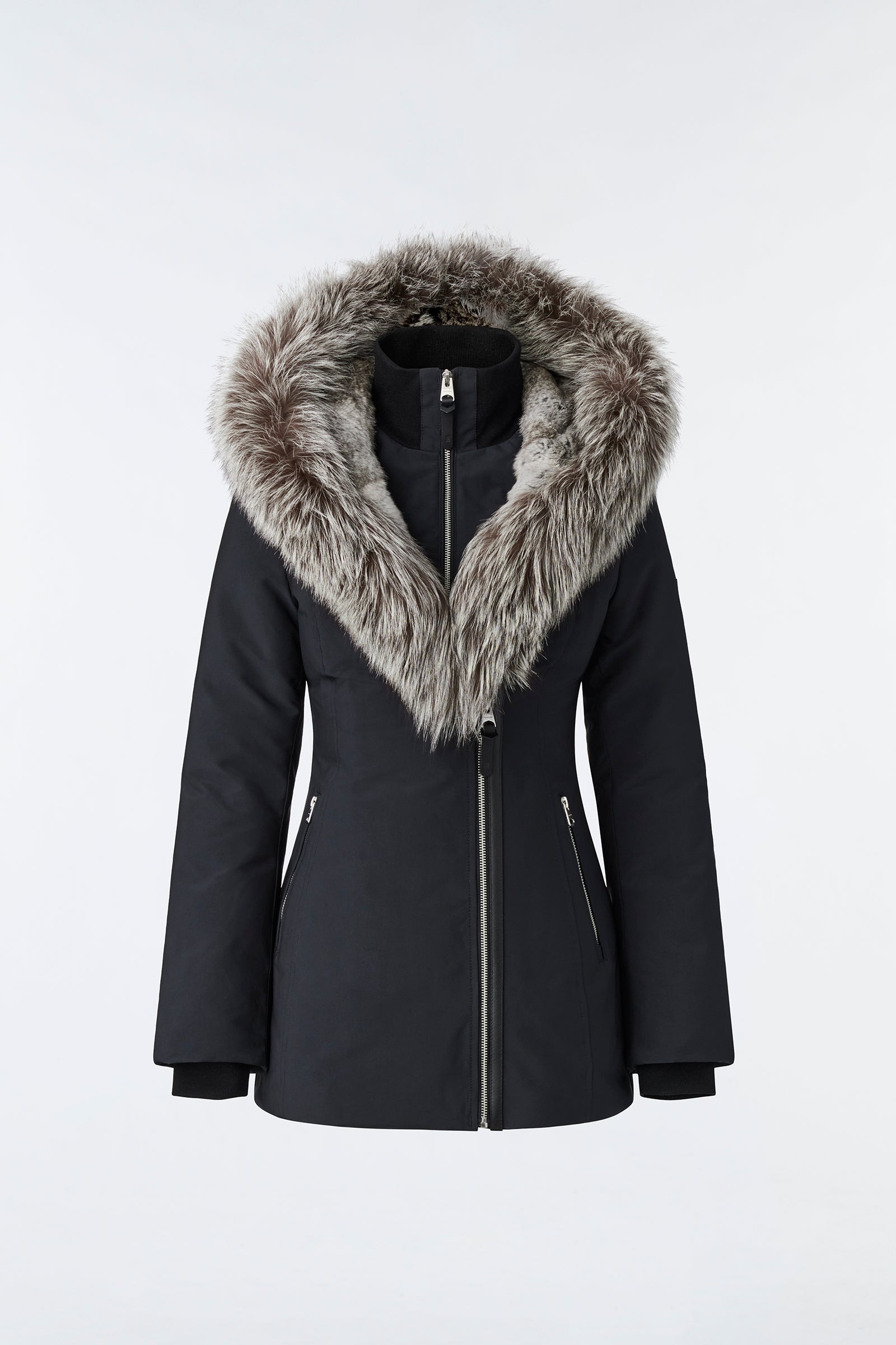 AKIVA down coat with silver fox fur trimmed hood - 1