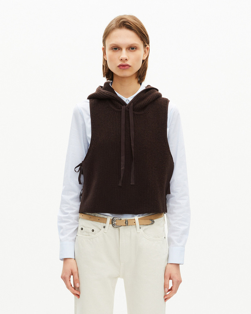 BROWN WOOL AND COTTON SLEEVELESS SWEATER 3