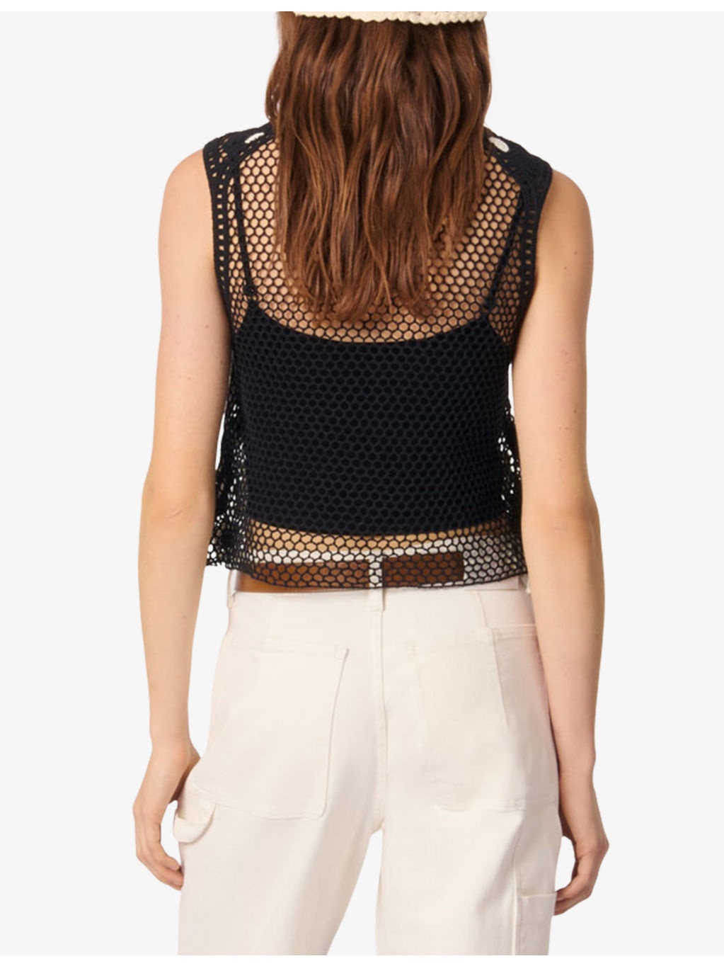 Floral-Pattern Sleeveless Cotton-Crochet Top - 4