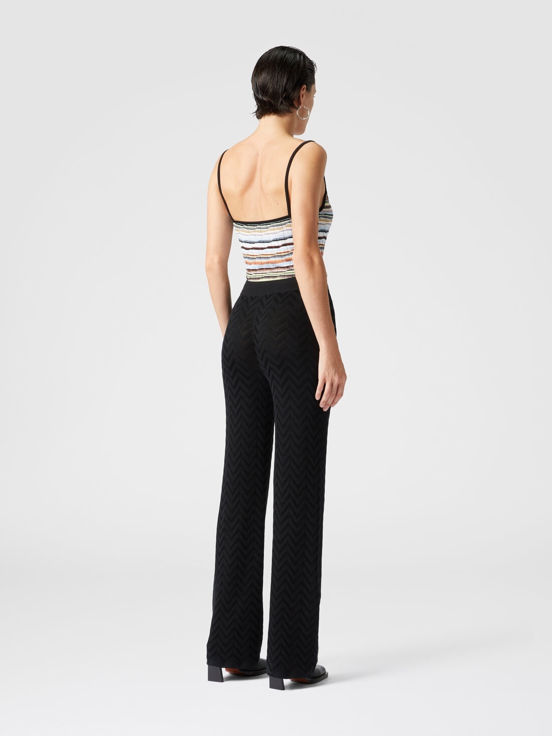 Tonal chevron pattern straight trousers - 3