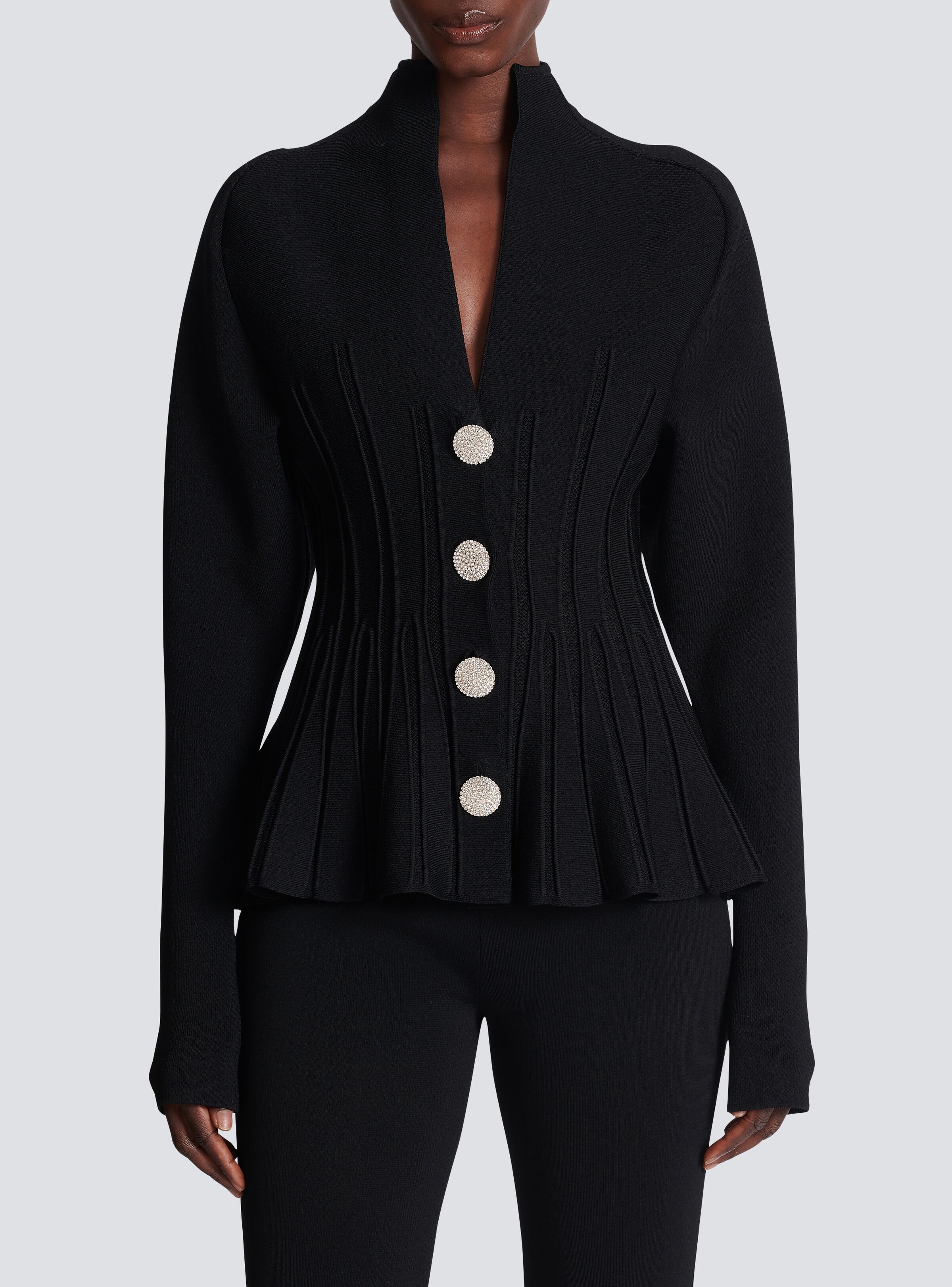Ribbed knit peplum cardigan - 5