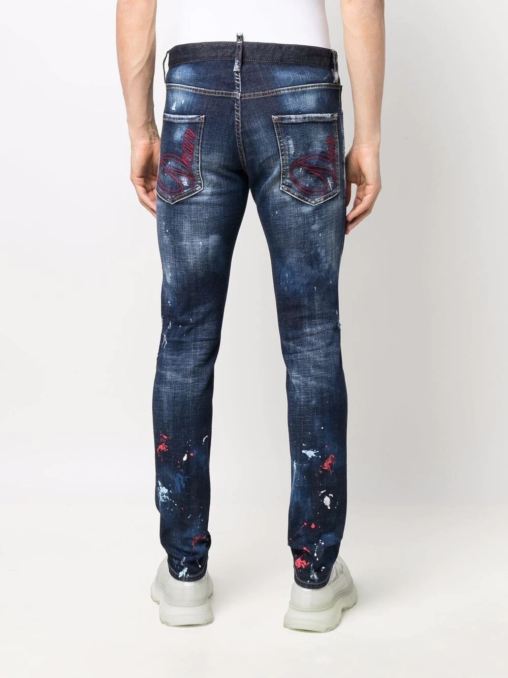 paint-splatter effect distressed skinny jeans - 4