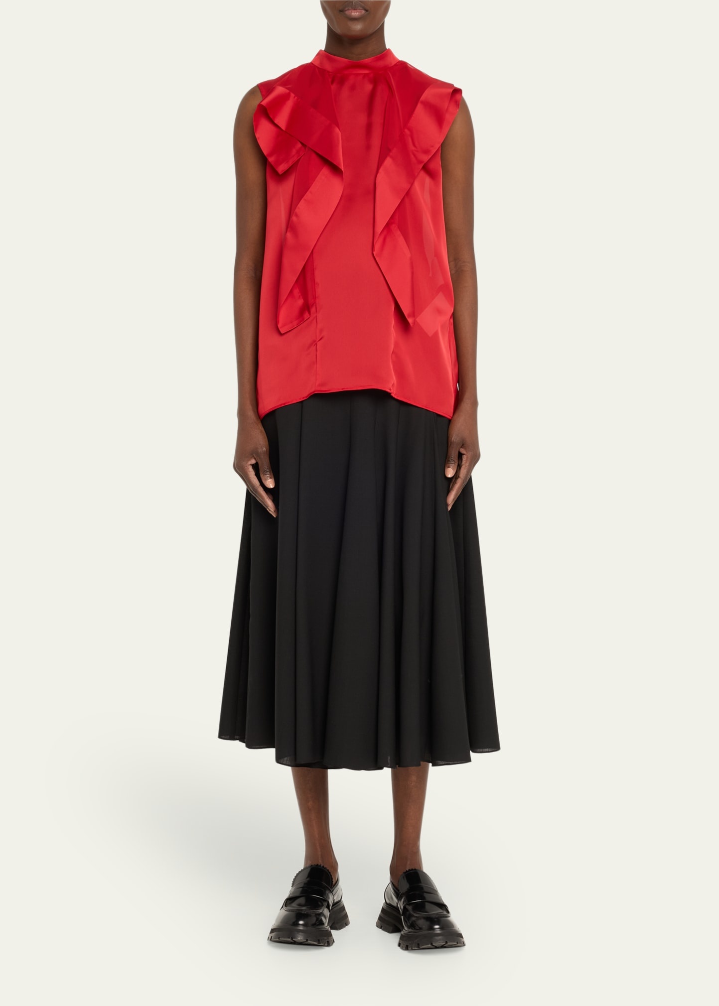 Ruffle High Neck Satin Chiffon Blouse - 2