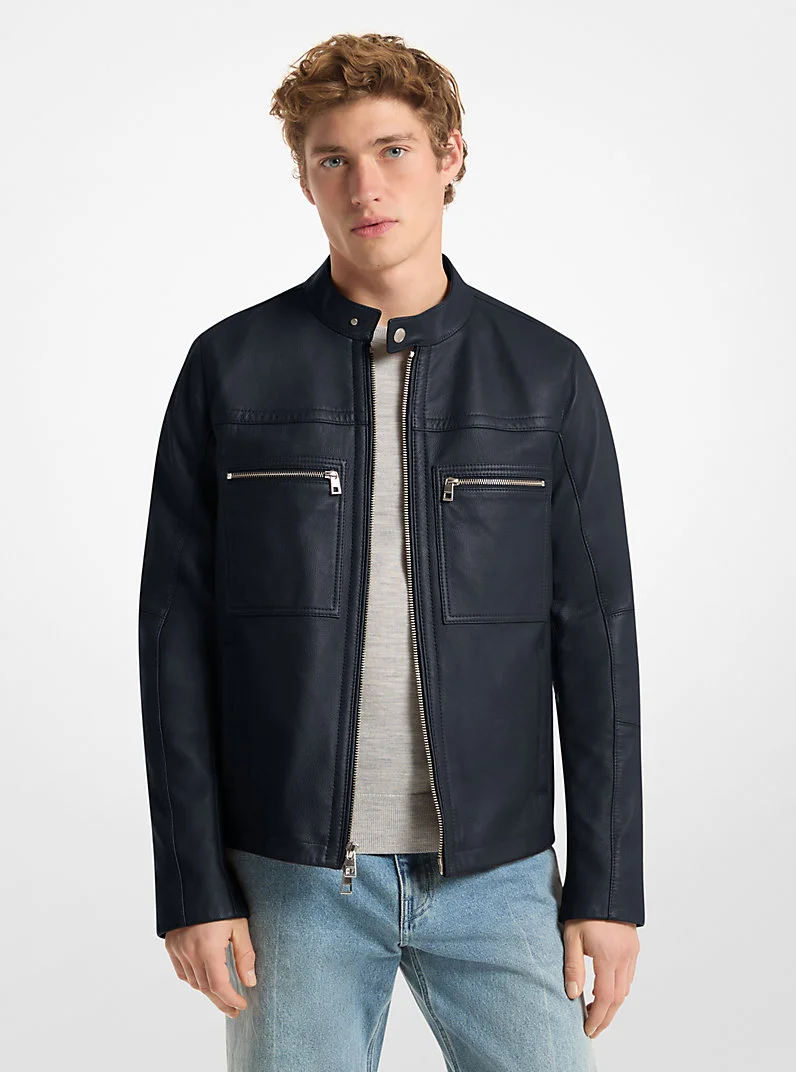 Leather Double-Zip Racer Jacket - 1