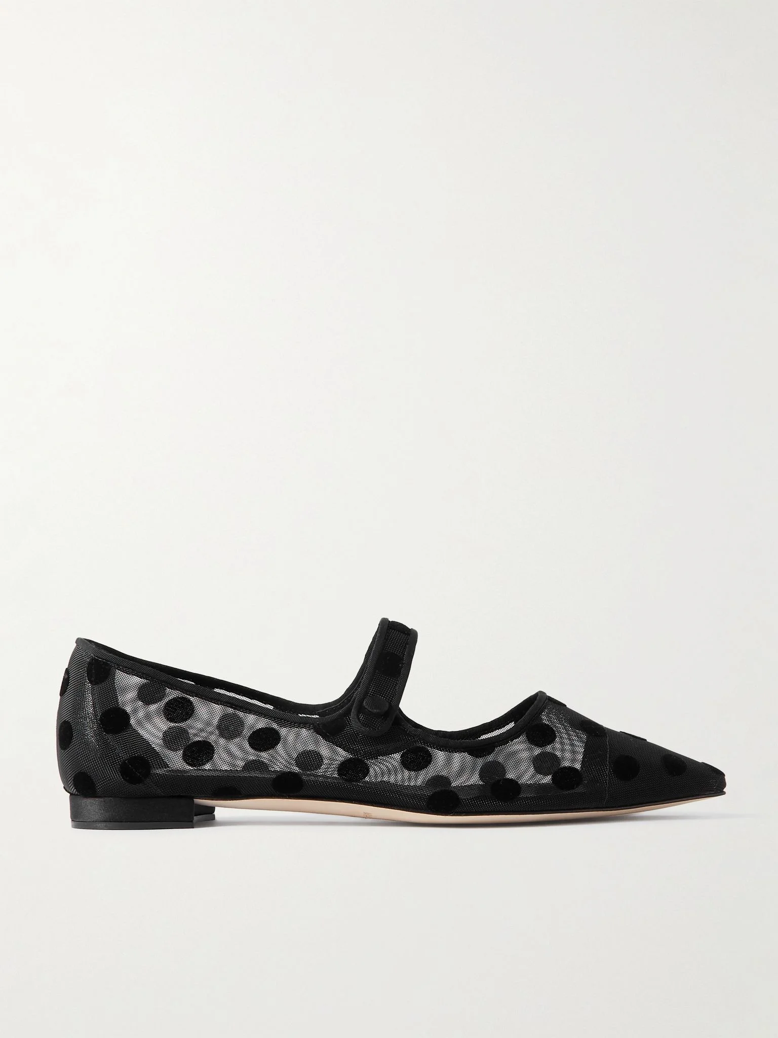 Campari grosgrain-trimmed flocked mesh ballet flats Black - 1