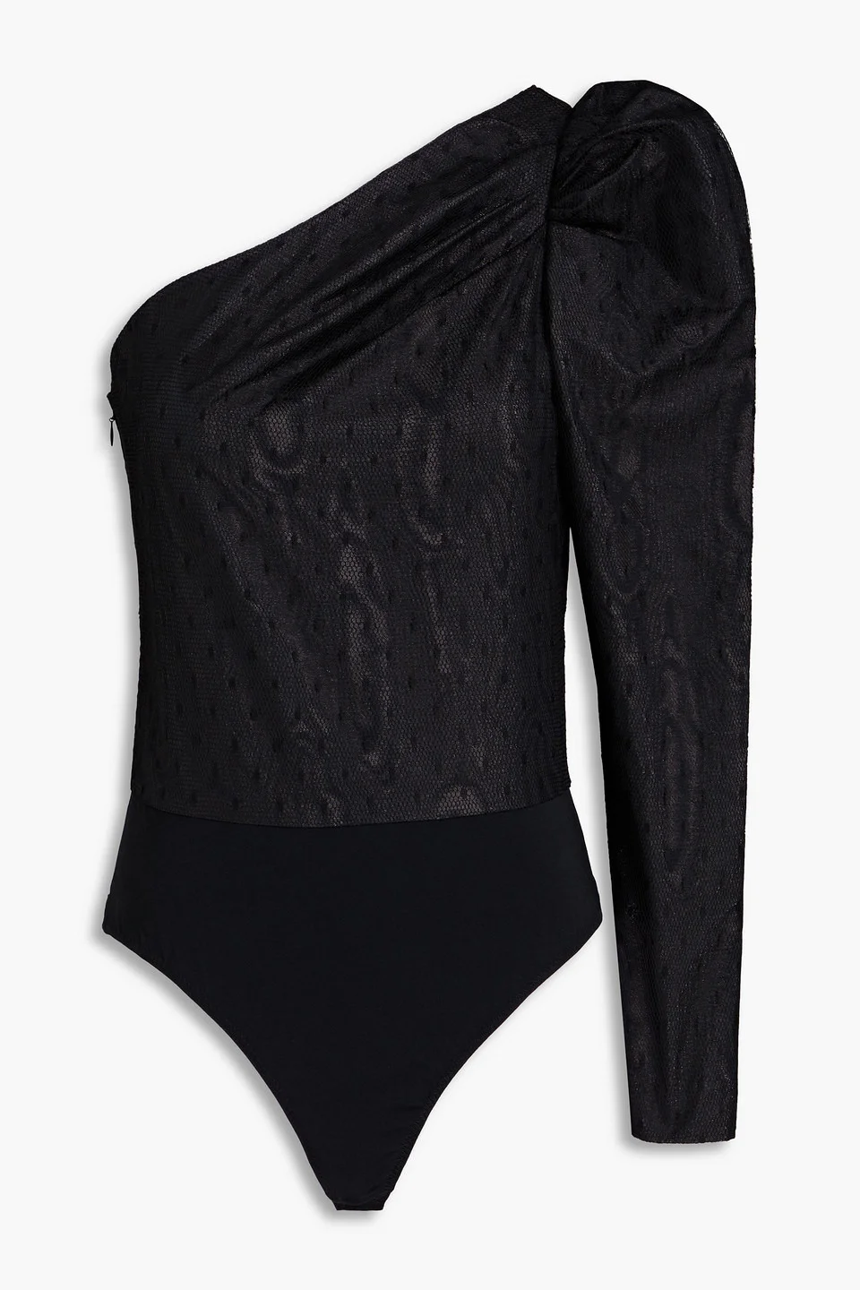 One-sleeve point d'esprit and moire bodysuit - 1