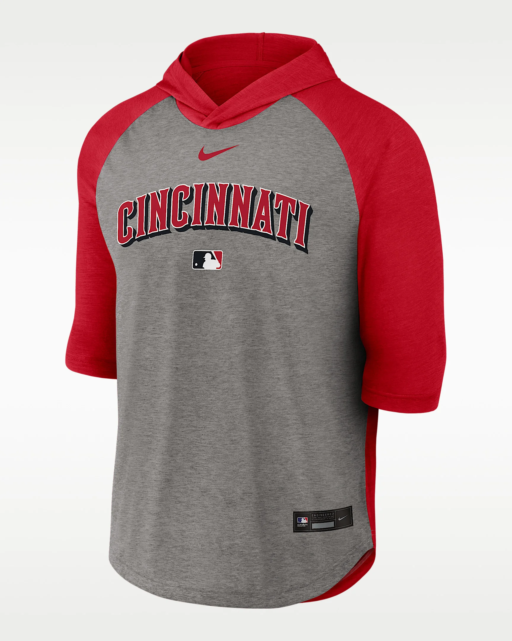 Cincinnati Reds Authentic Collection Flux Men's Nike Dri-FIT MLB 3/4-Sleeve Hooded T-Shirt - 1