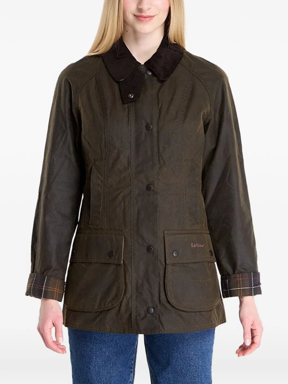 waxed-cotton corduroy-collar jacket - 1