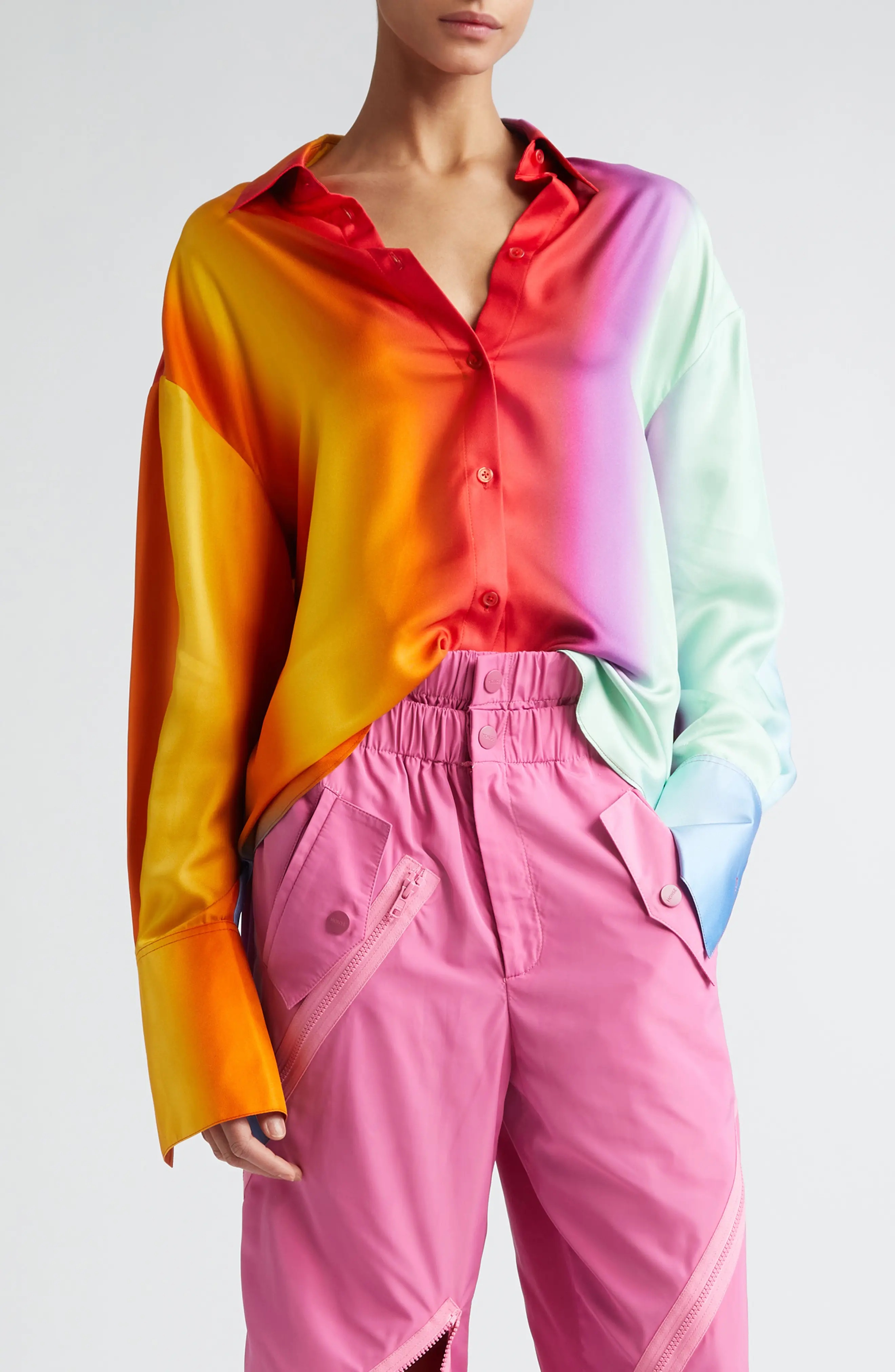 Rainbow Blur Cowl Back Silk Shirt - 1