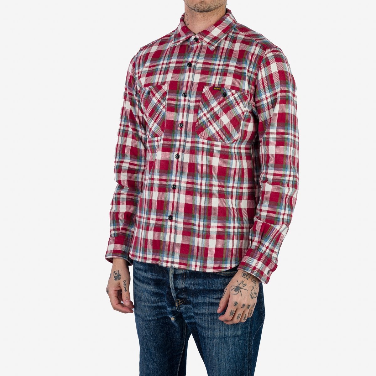 IHSH-371-RED Ultra Heavy Flannel Crazy Check Work Shirt - Red - 2