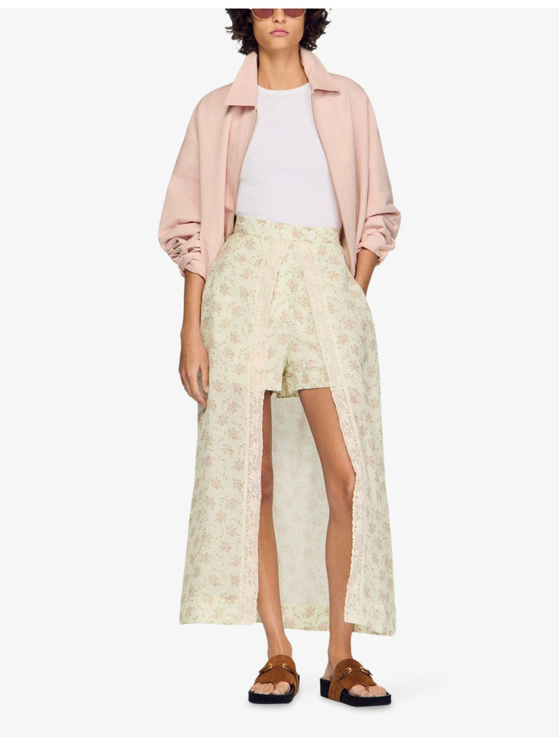 Sandro Floral-Print Lace-Trim Woven Maxi Skort outlook