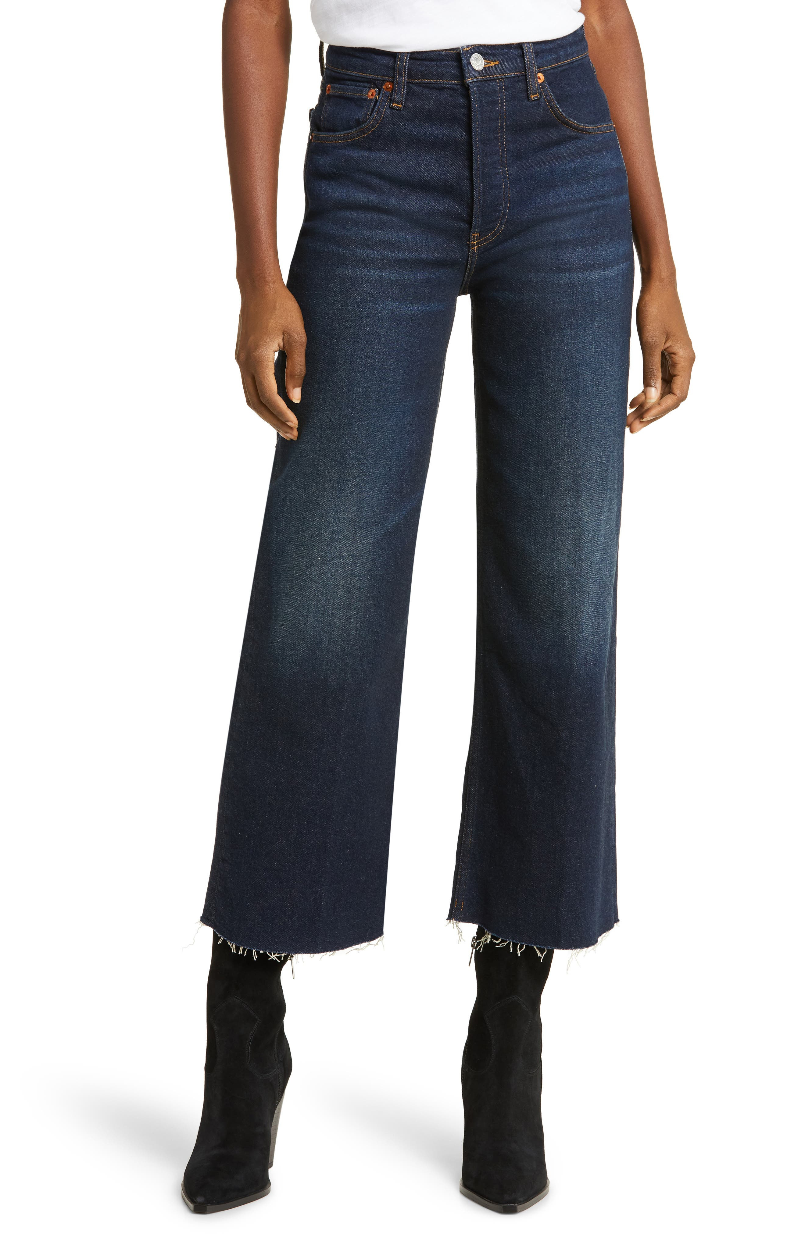 High Waist Crop Wide Leg Jeans - 1