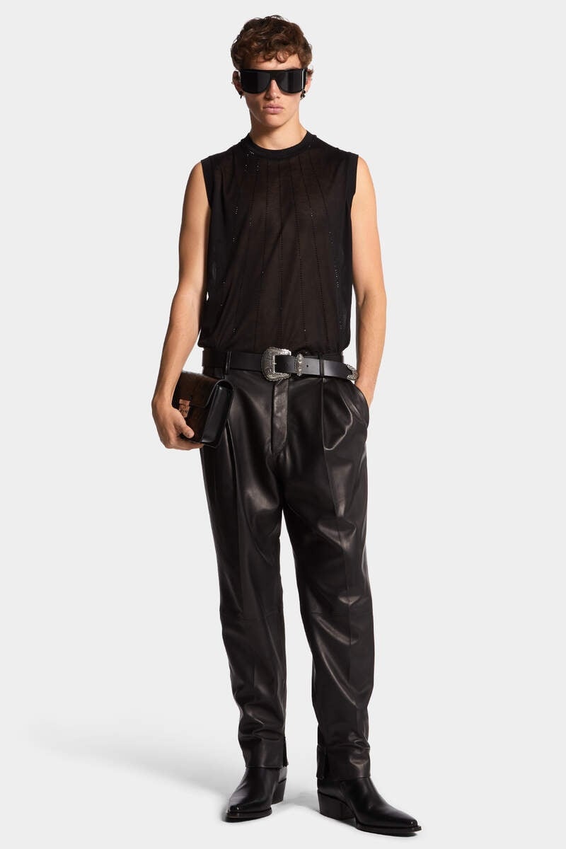 LEATHER TWO PLEATS PANT - 3