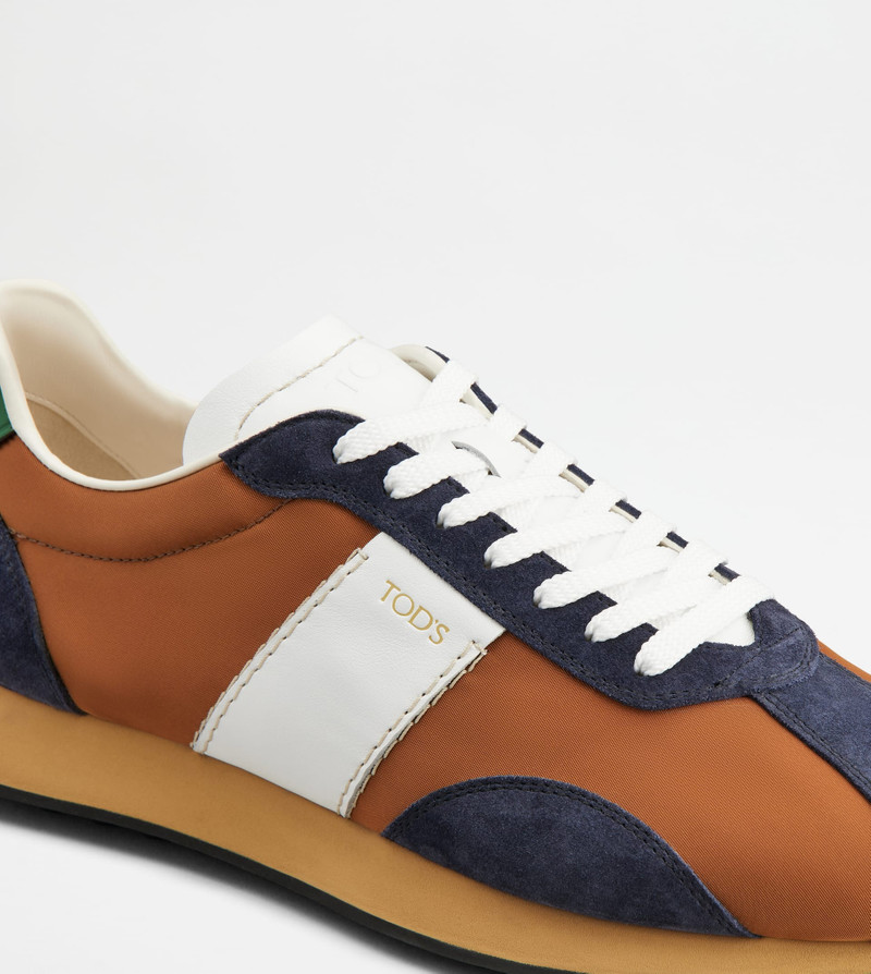 SNEAKERS IN LEATHER AND TECHNICAL FABRIC - BROWN, BLUE, WHITE, GREEN 5