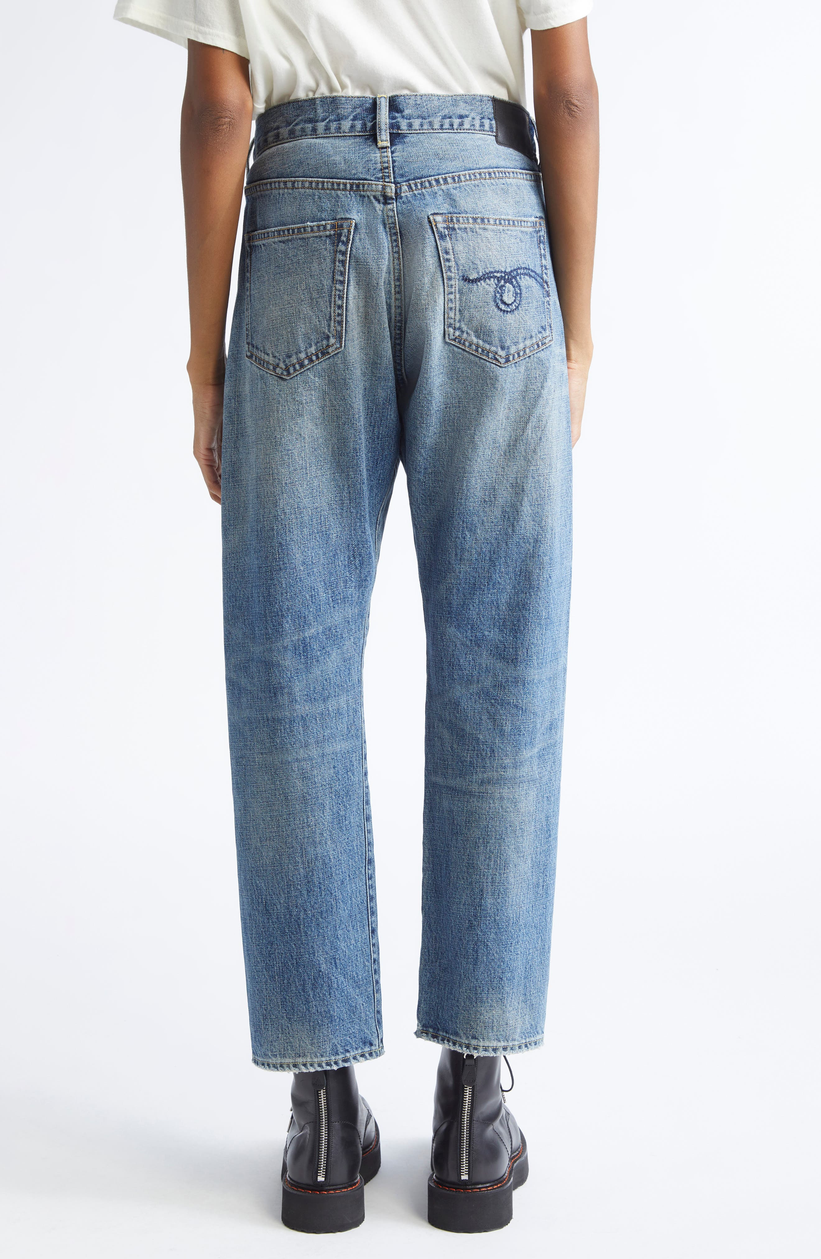 R13 Crossover Ripped Knee Straight Leg Jeans in Leo Blue at Nordstrom - 3