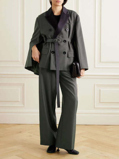 sacai Belted double-breasted satin-trimmed woven blazer outlook