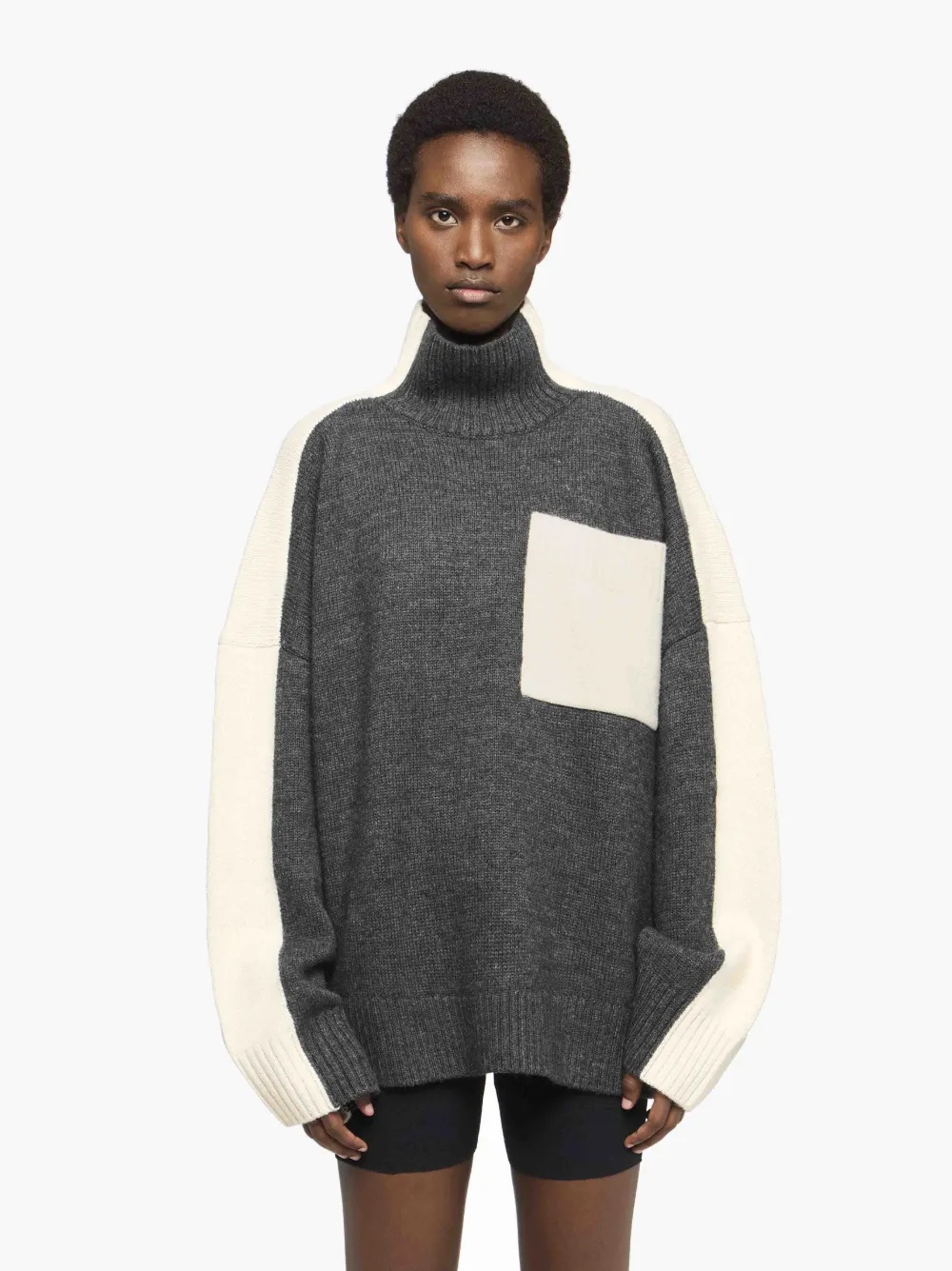 DUAL TONE - PATCH POCKET TURTLENECK SWEATER - 2
