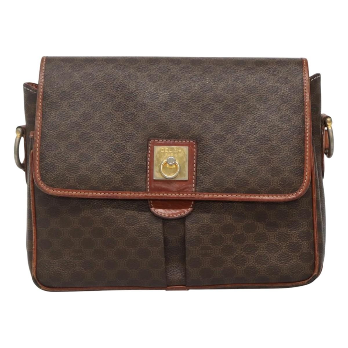 CELINE Macadam Canvas Shoulder Bag Pvc Leather Brown - 2