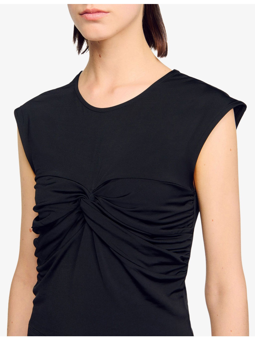 Draped Round-Neck Short-Sleeve Stretch-Woven T-Shirt - 5