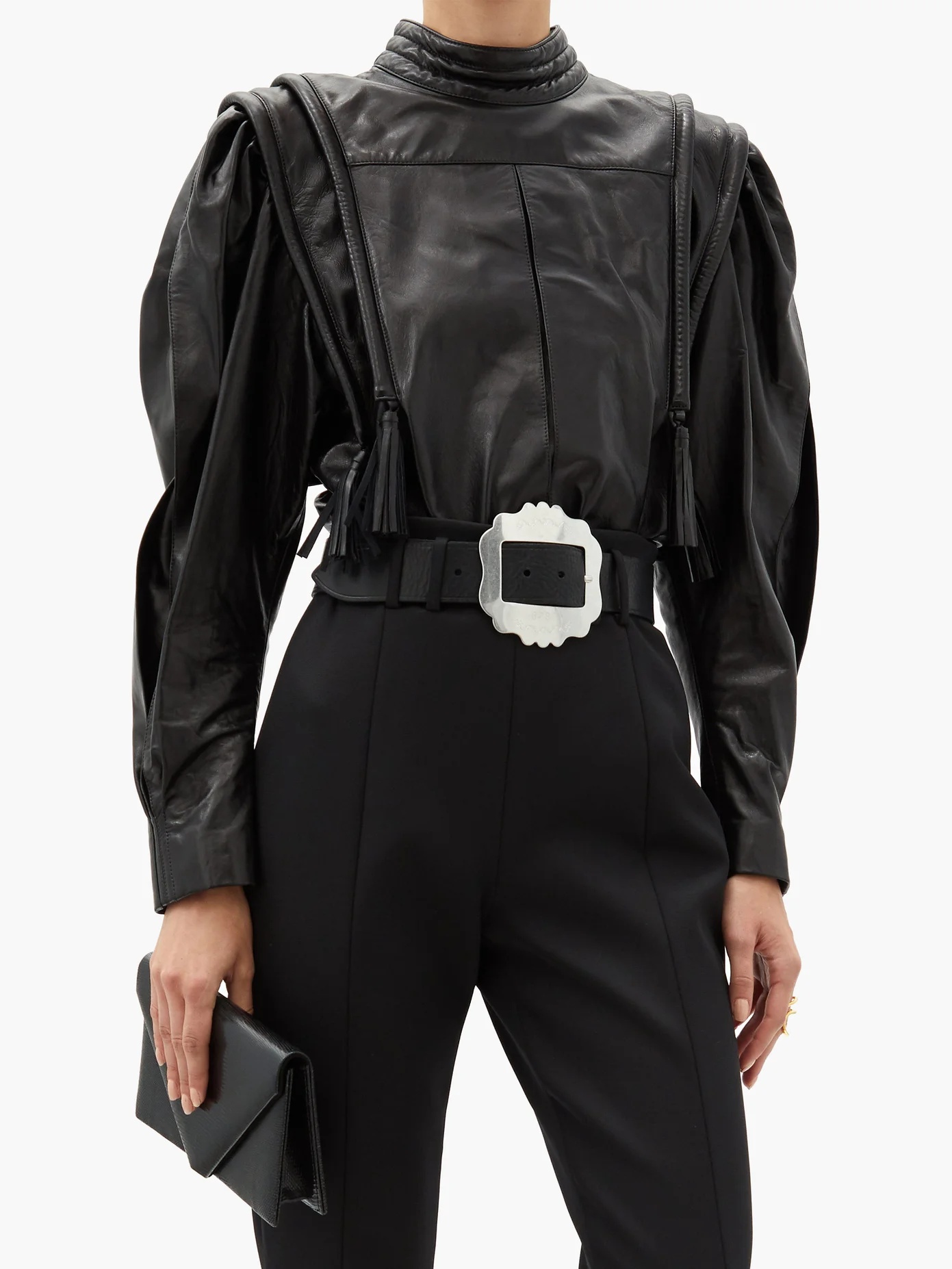 Lars balloon-sleeve leather blouse - 6