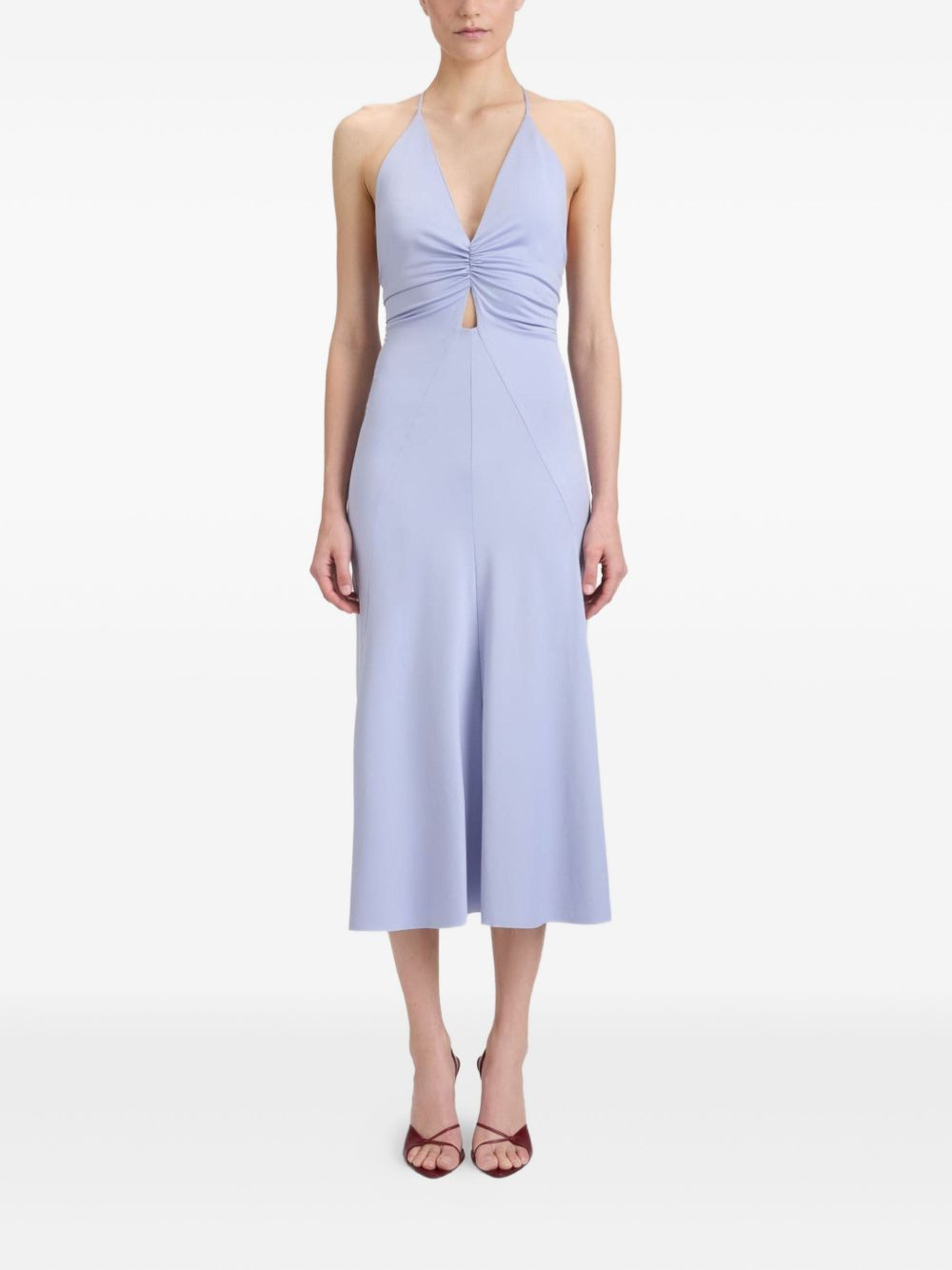 V-neck ruched midi dress - 2