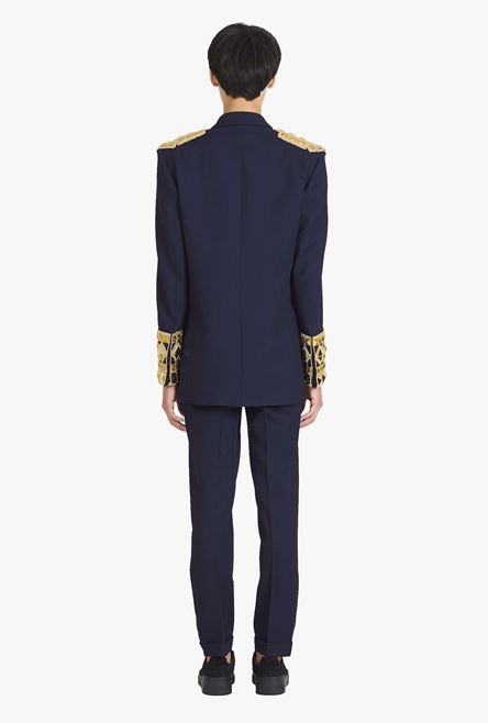 Navy blue twill blazer with double-breasted gold-tone buttoned fastening - 3