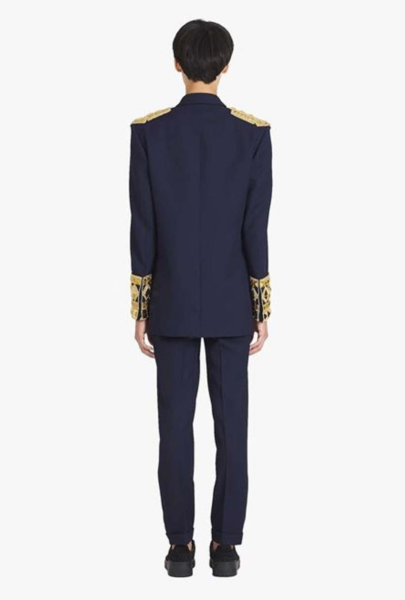 Navy blue twill blazer with double-breasted gold-tone buttoned fastening 3