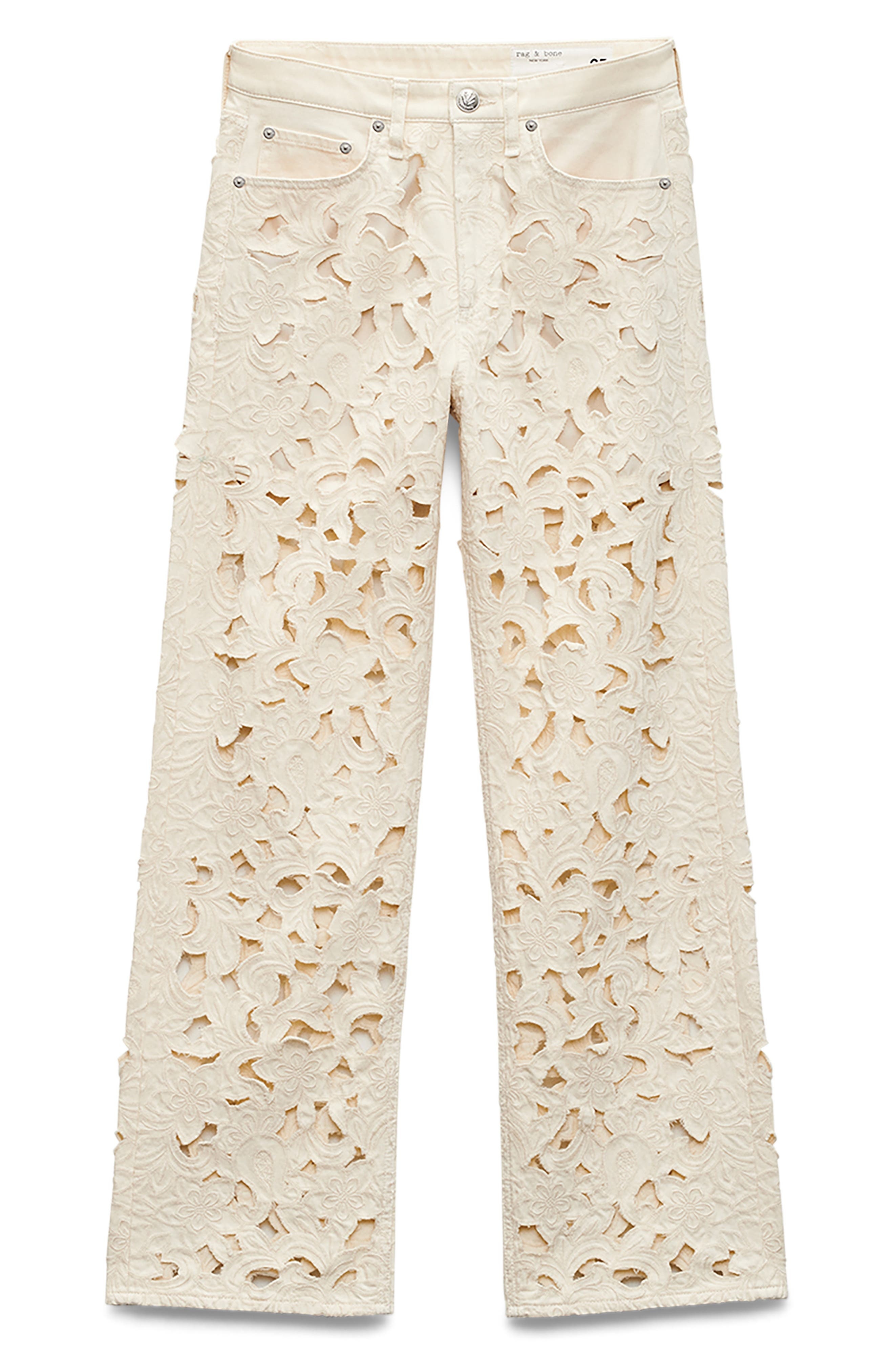 rag & bone Logan Floral Cutout Mid Rise Wide Leg Jeans in Ecru at Nordstrom - 4
