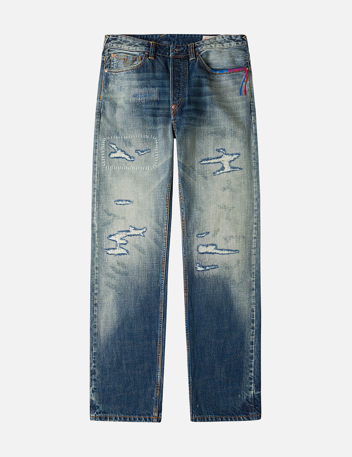 7-Pocket Design with Seagull Embroidery Washed Regular Fit Jeans #2000 - 4