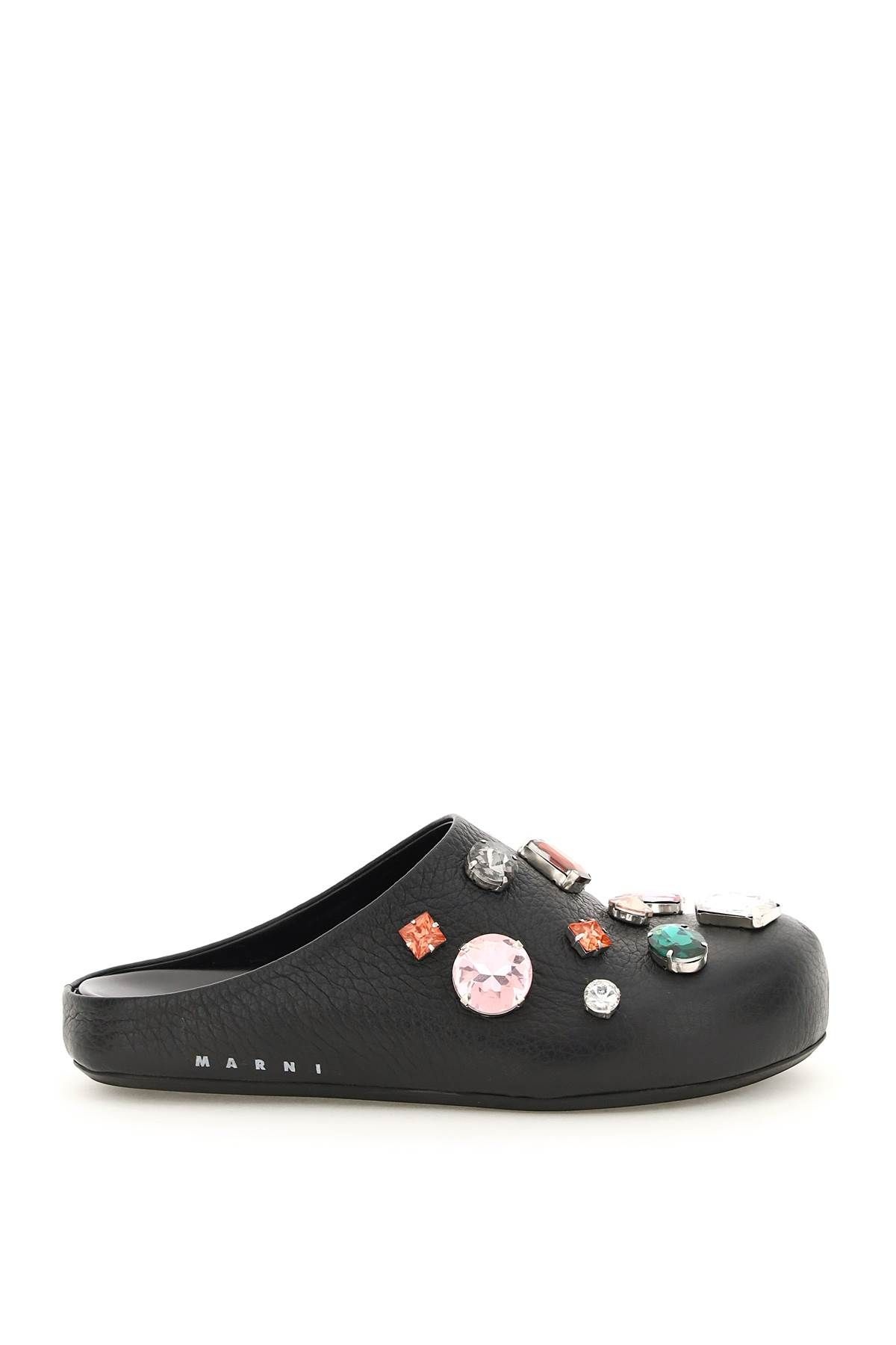 GRAINED LEATHER CLOG WITH CRYSTALS - 1