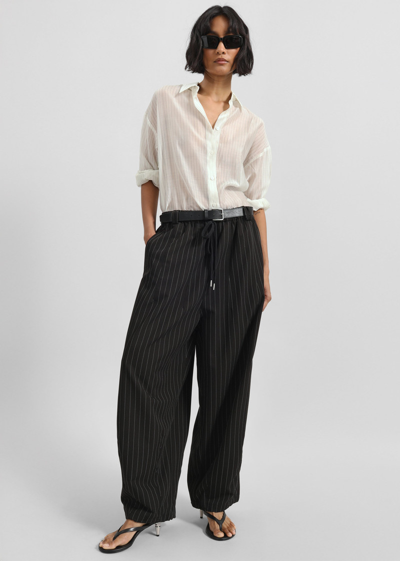 Rilton Drawstring Pants - Black/White Pinstripe 4