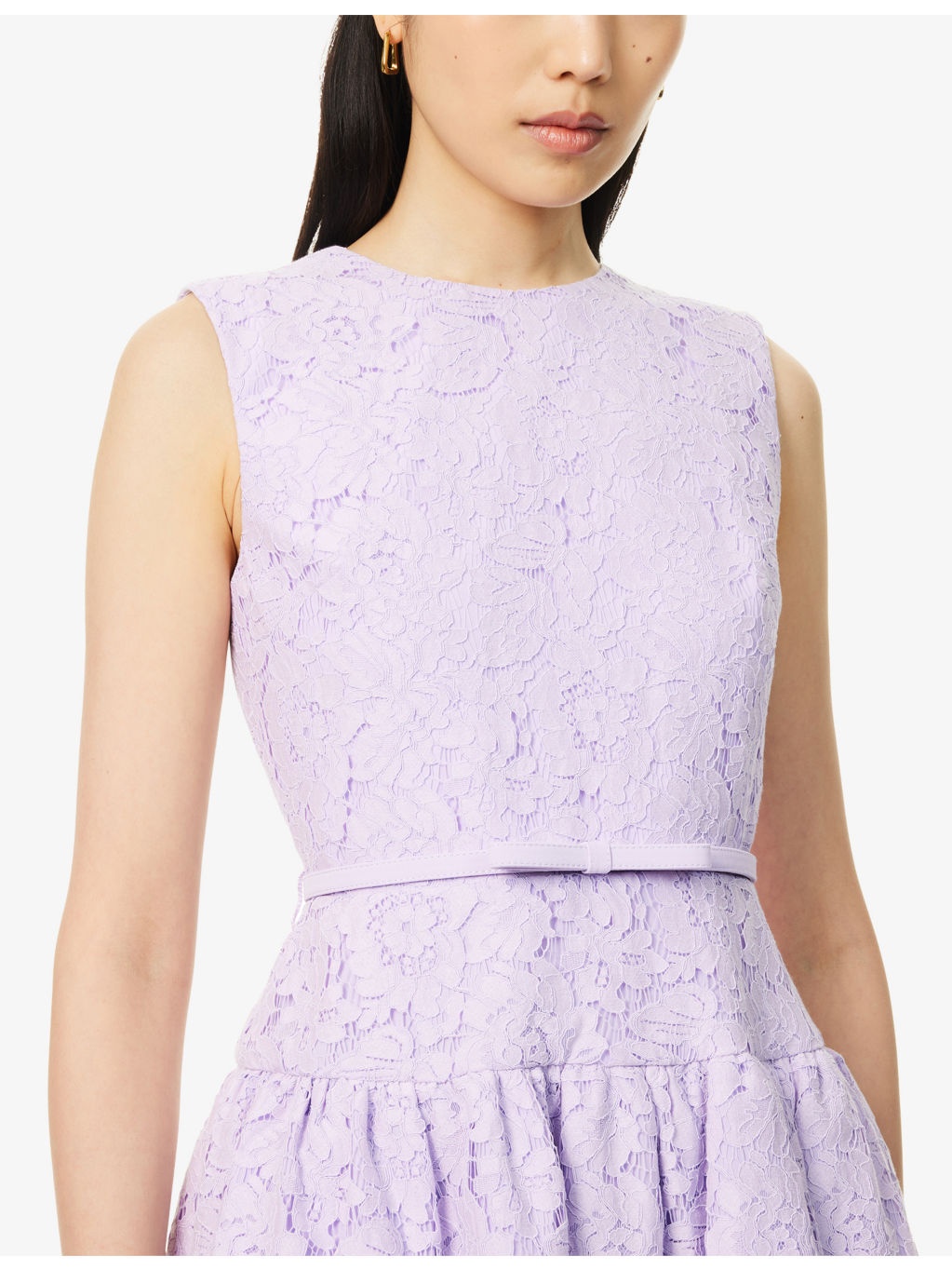 Round-Neck Tulle-Skirt Lace Mini Dress - 5