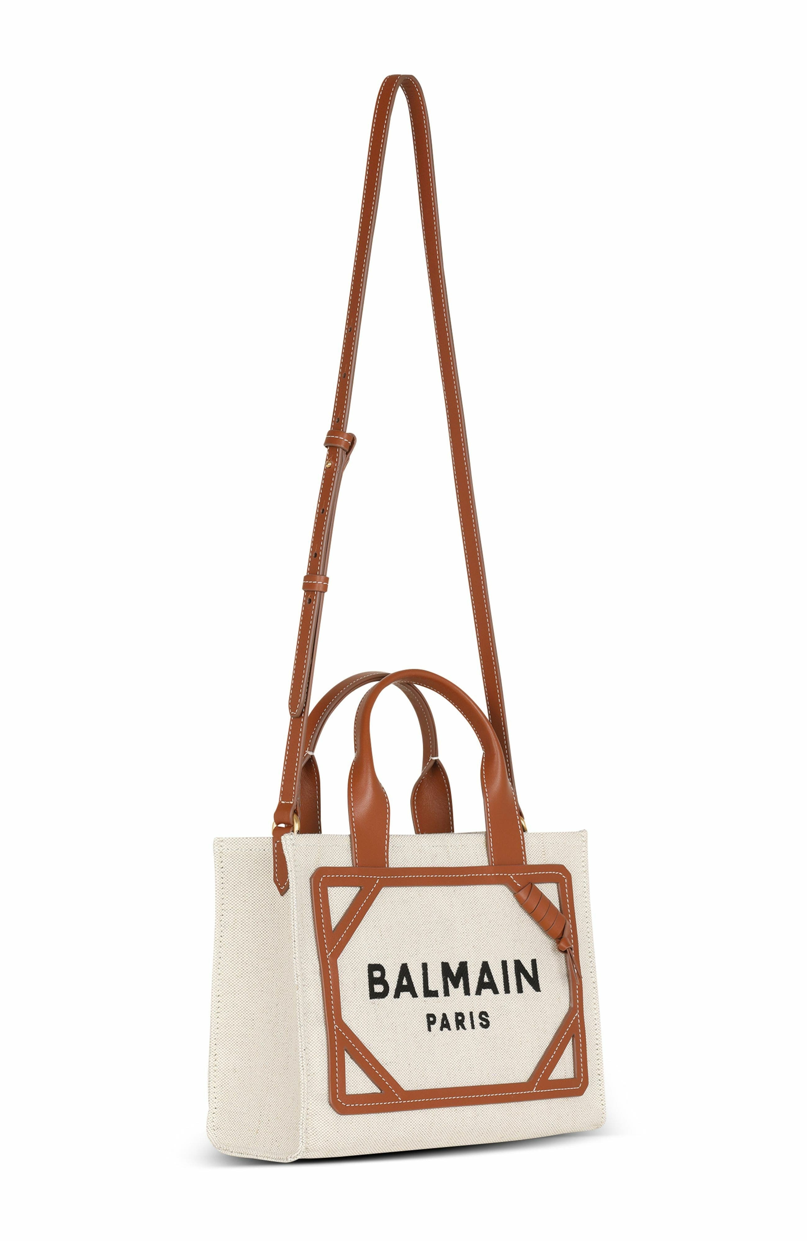 Balmain B-Army small tote bag in canvas and leather in Beige at Nordstrom - 4