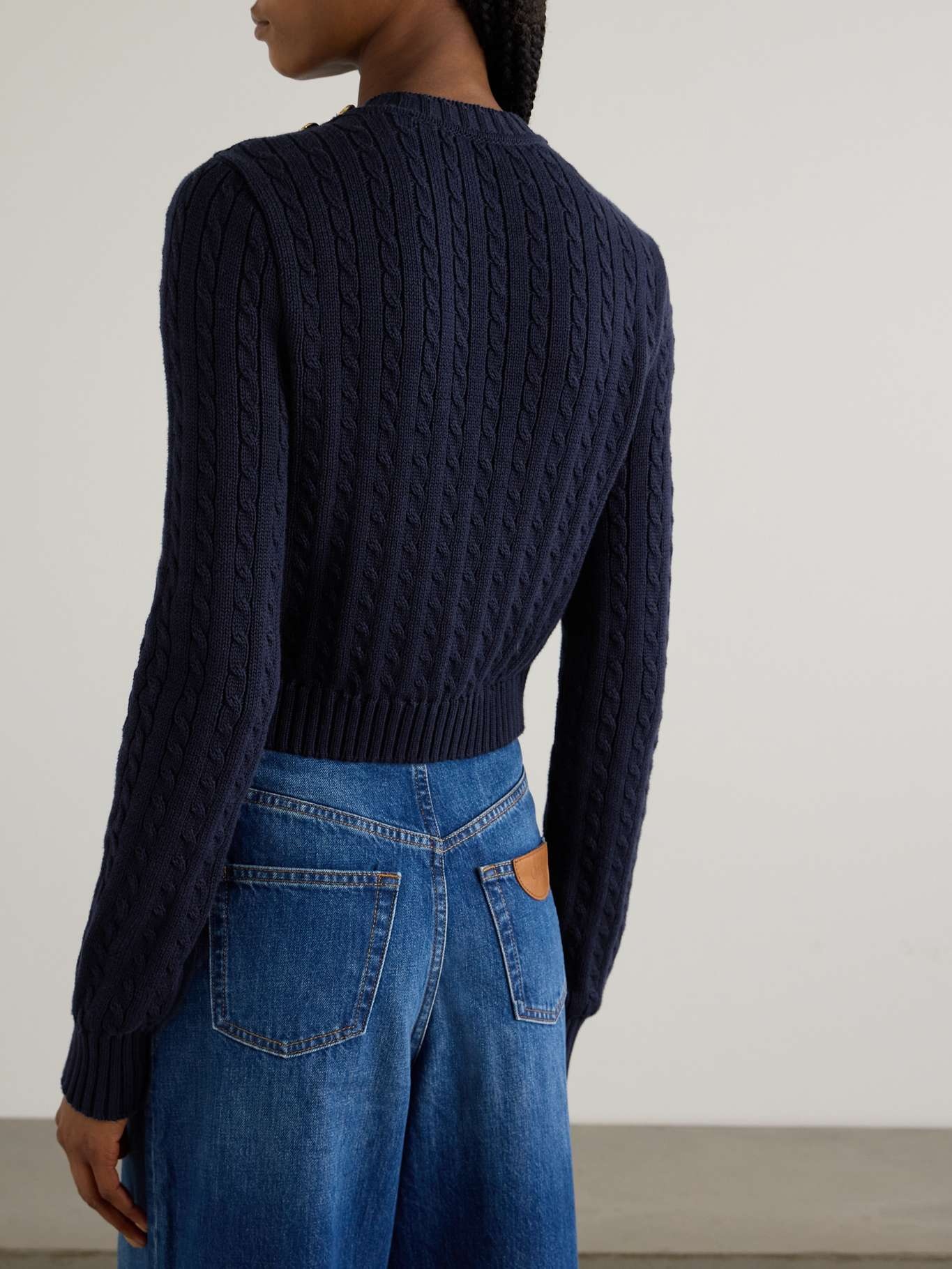 Embellished cable-knit cotton sweater - 3