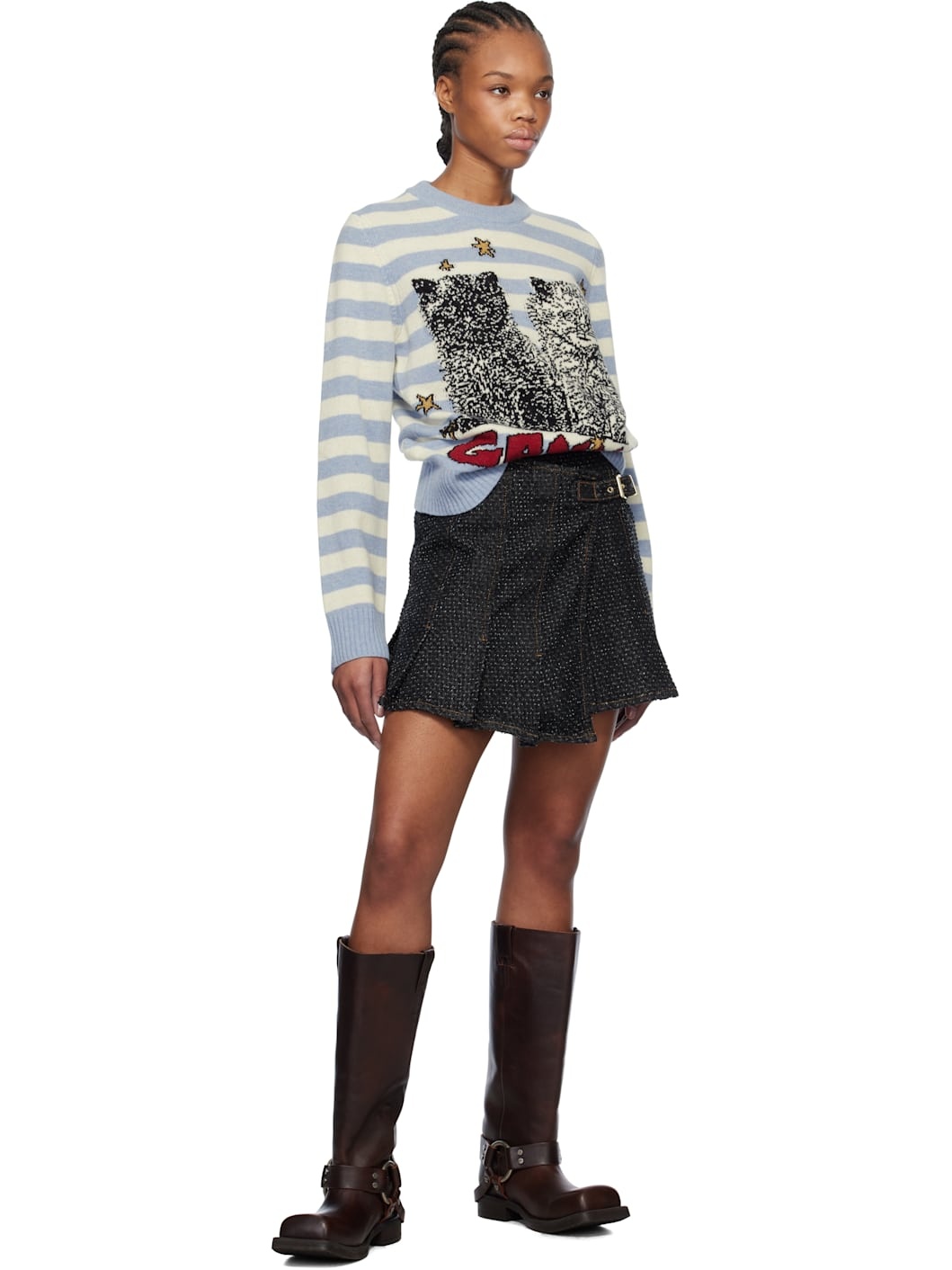 Black Fluffy Denim Wrap Miniskirt - 4