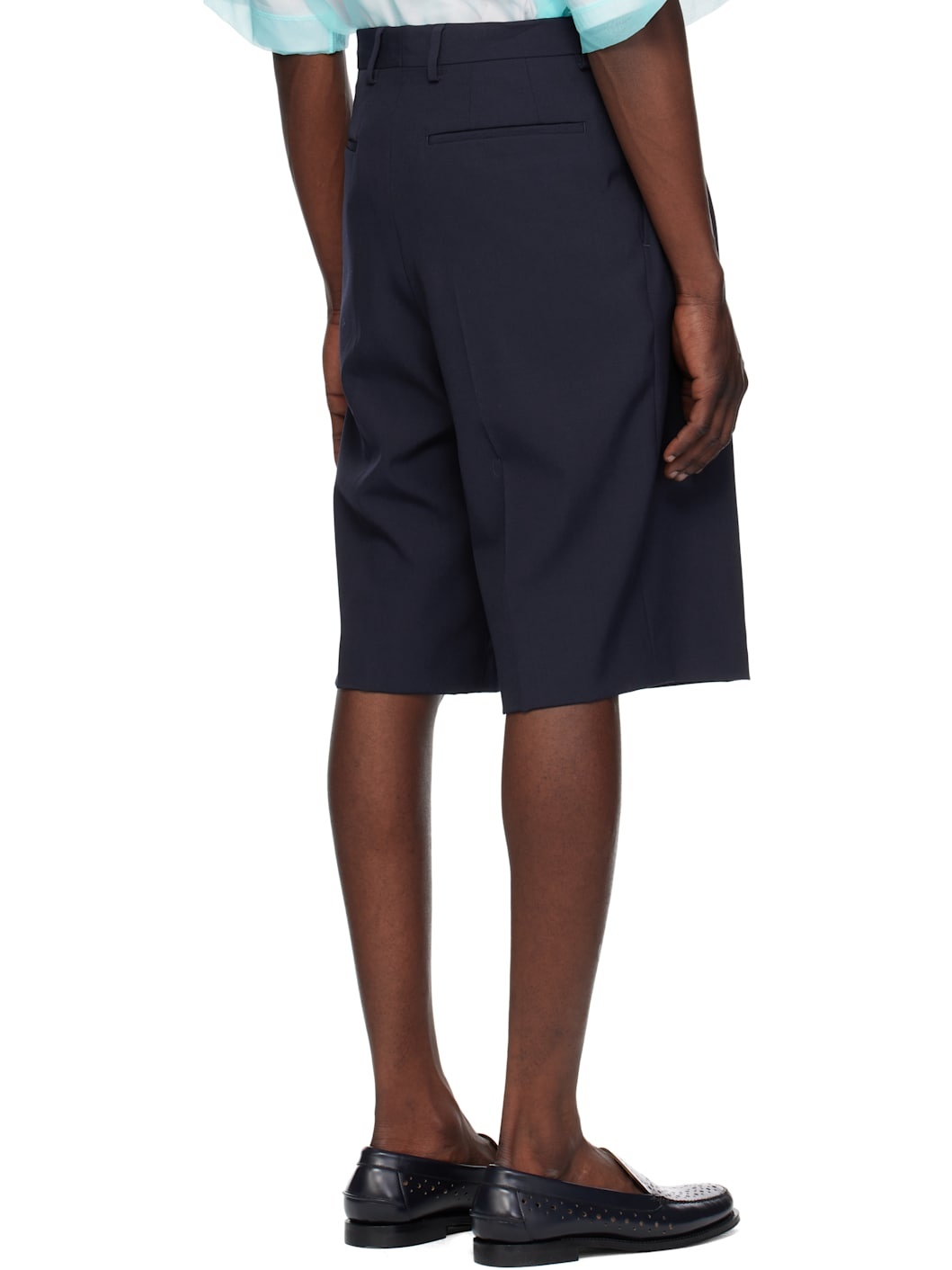 Navy Tailored Wool Shorts - 3