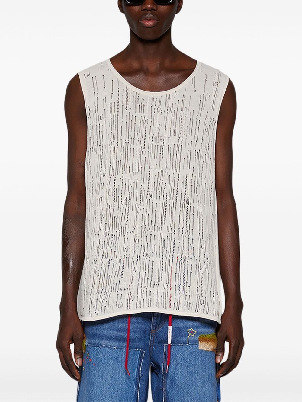 round-neck open-knit tank top - 3