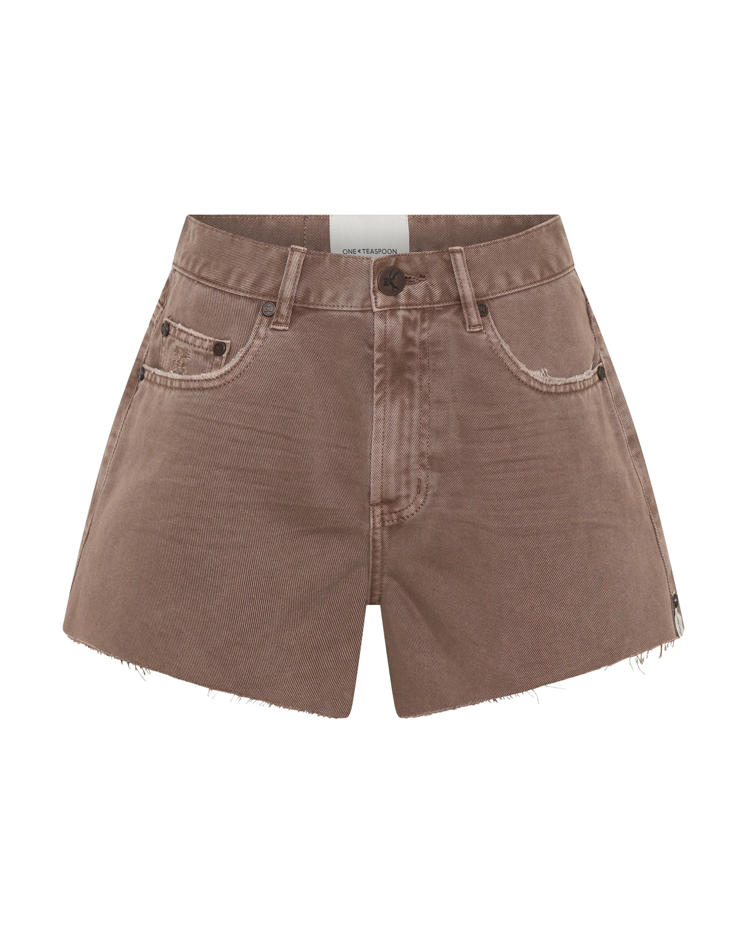 Truckers Mid Waist Denim Shorts - Espresso Brown - 1