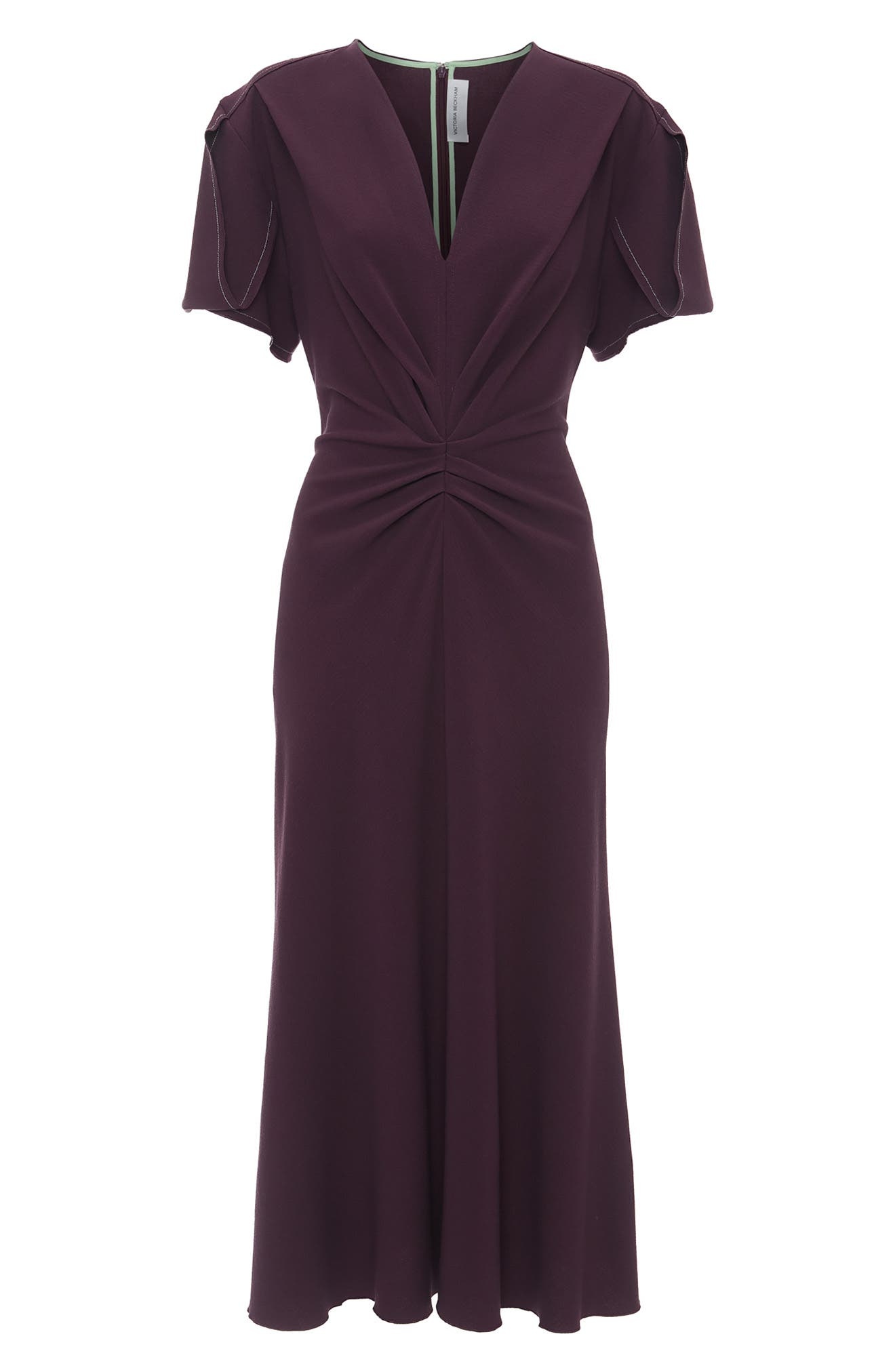 Victoria Beckham Gathered Wool Blend Crepe Midi Dress in Fig at Nordstrom - 5