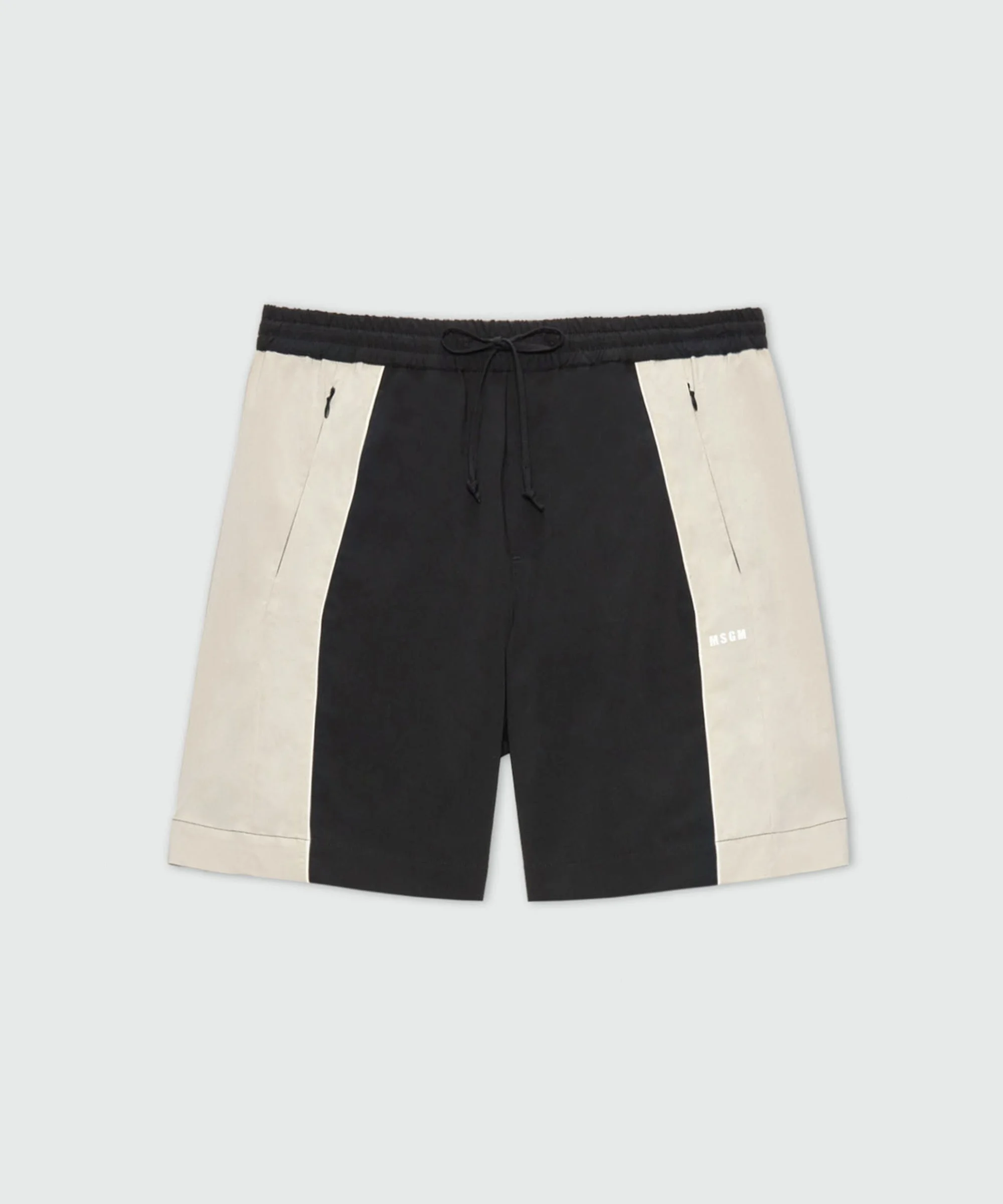 Black stretch cotton Bermuda shorts with color-block inserts. - 1