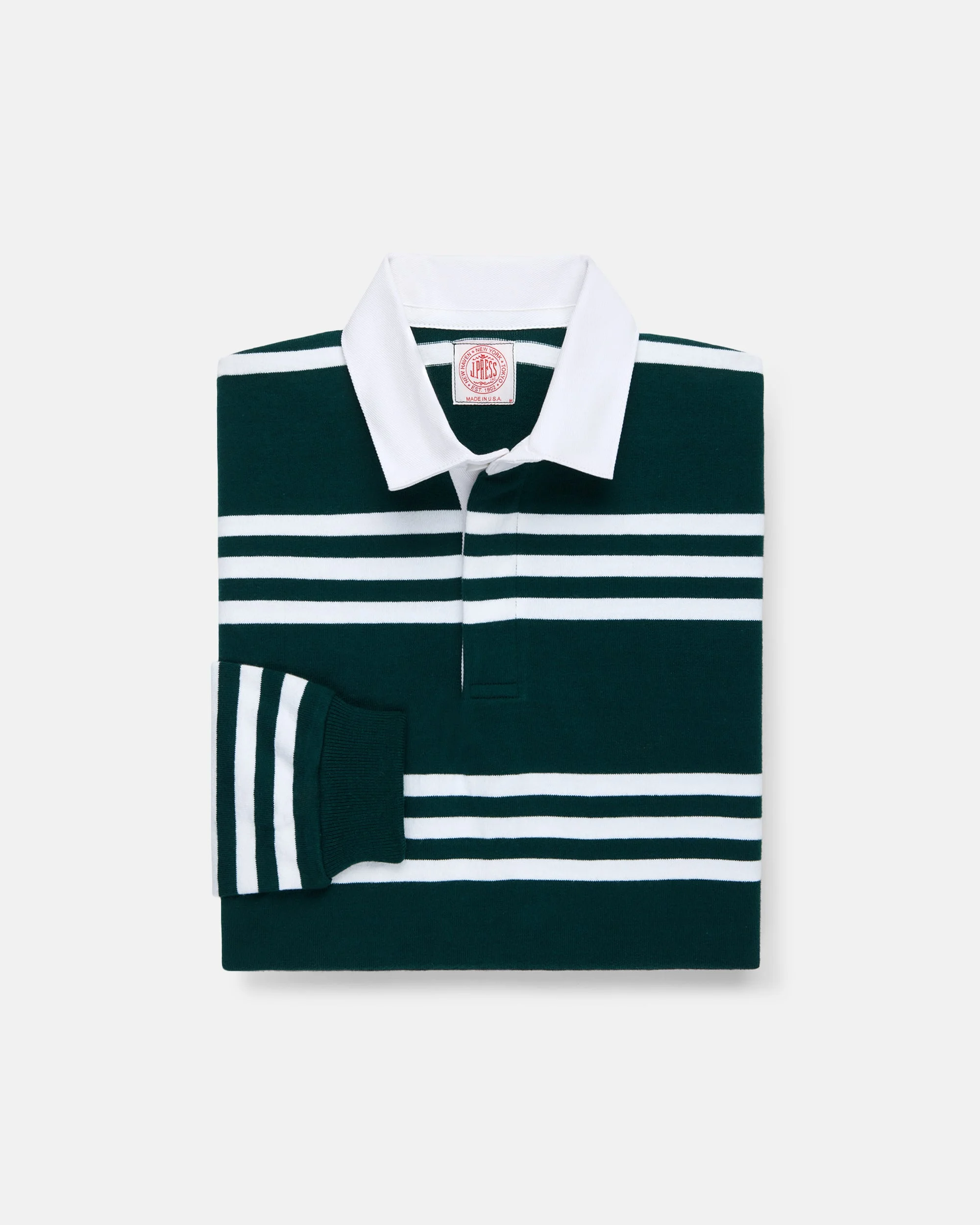 MADE-IN-USA GREEN & WHITE TRIPLE STRIPE COTTON RUGBY - 1