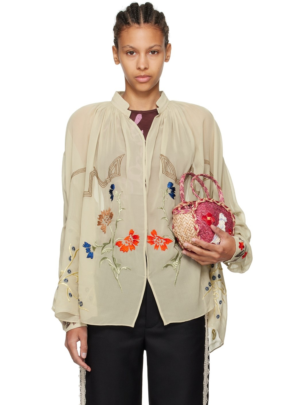 Taupe Flower Study Blouse - 1