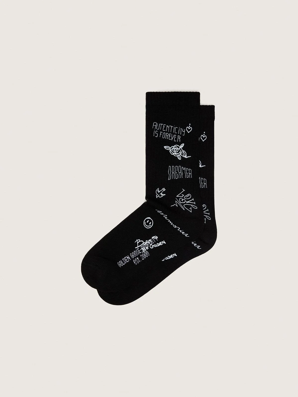 Black ribbed socks with white scribble print - 1