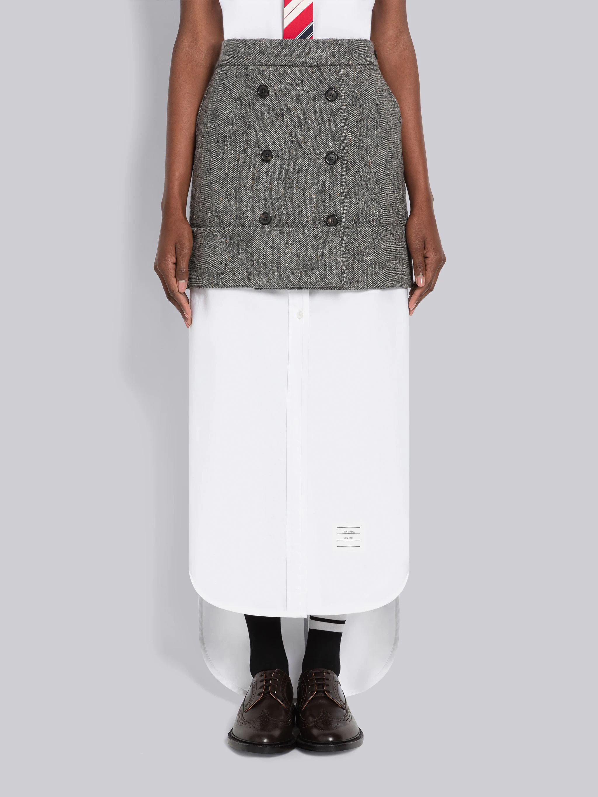 Donegal Wool Double Breasted Sack Mini Skirt - 1