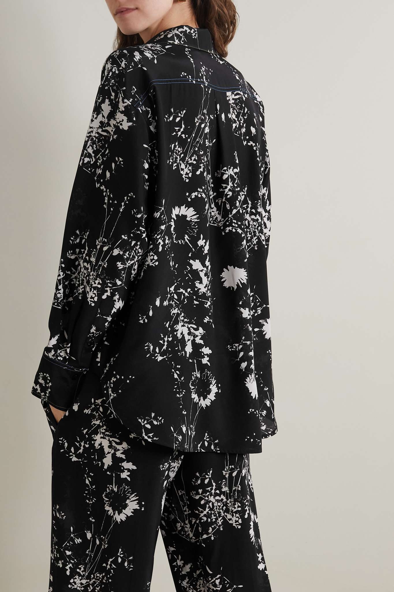 Floral-print silk crepe de chine pajama shirt - 3